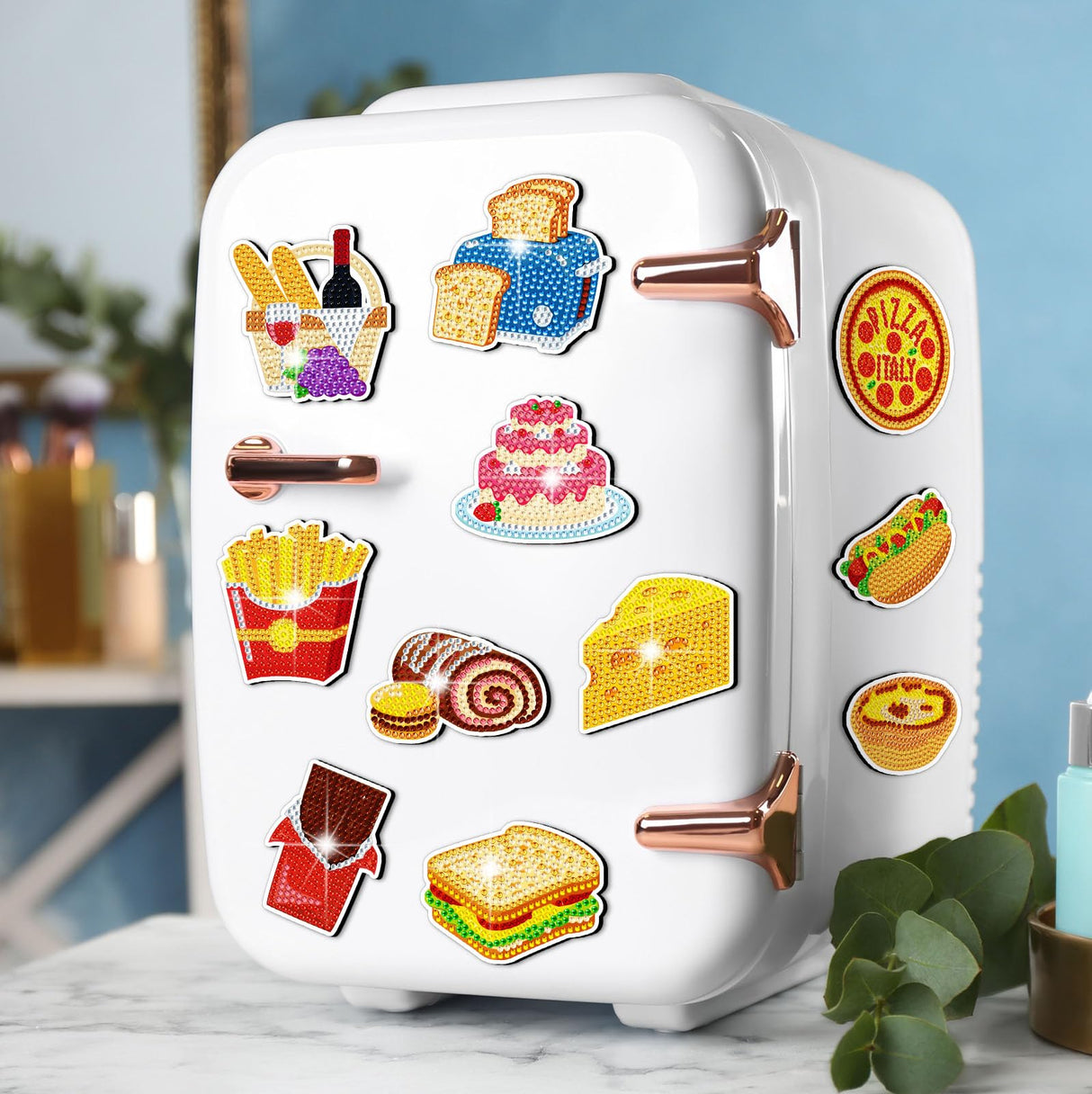 Copkim 30 Pcs Diamond Art Magnets Easy Diamond Painting Magnet Kits for Adults Kids DIY Fridge Home Decors(Food) Copkim