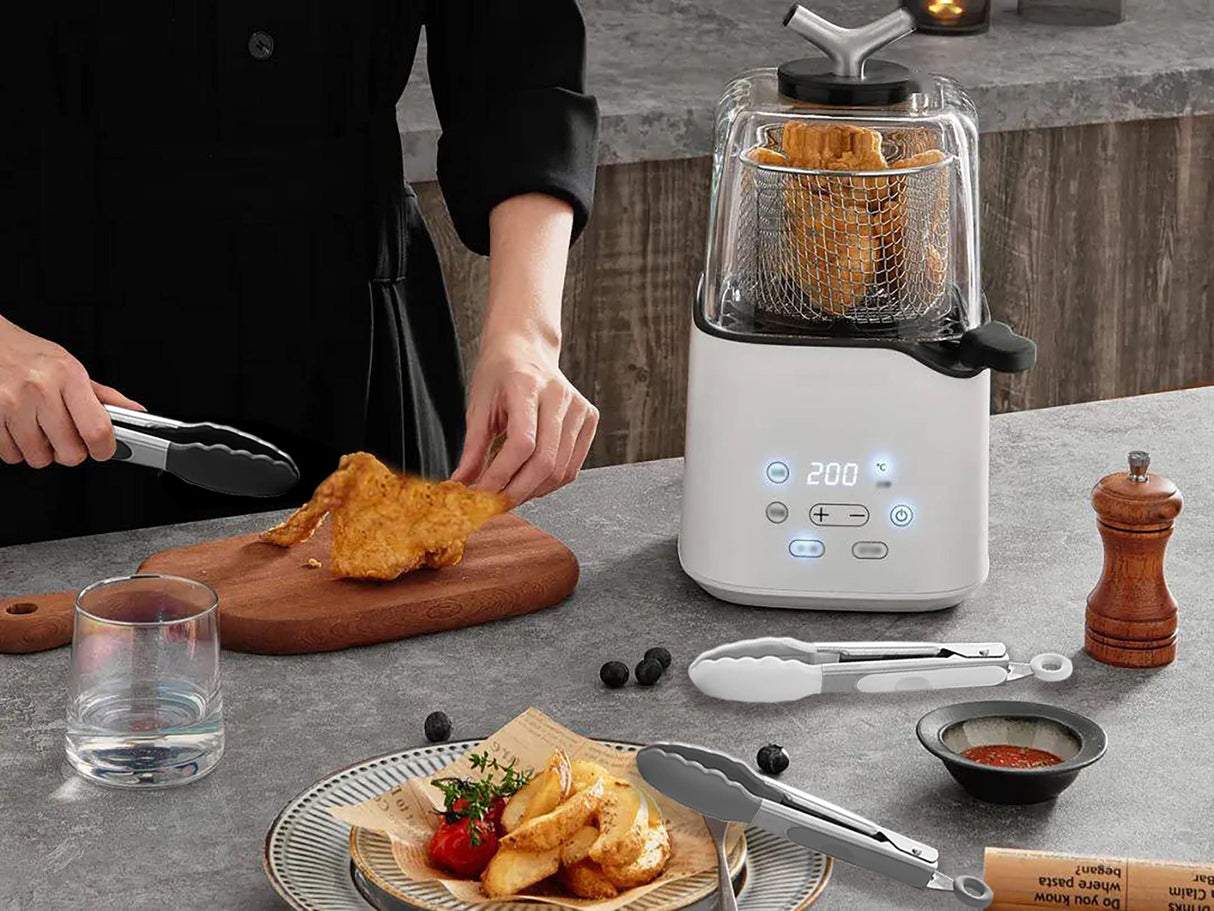 HINMAY Small Silicone Tongs 7-Inch Mini Serving Tongs, Set of 3 (Black Gray White) HINMAY