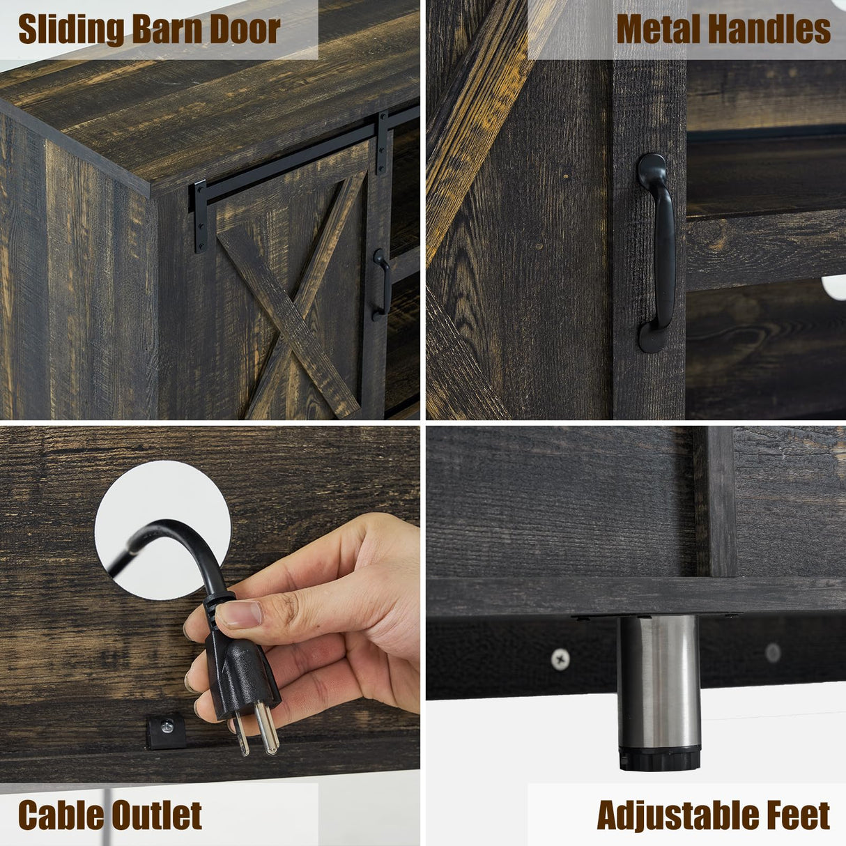 AMERLIFE 66" Farmhouse TV Stand for 75 Inches TVs, Entertainment Center with Sliding Barn Door and Adjustable Shelf & Feet, Console Table with Storage, Dark Rustic Oak AMERLIFE