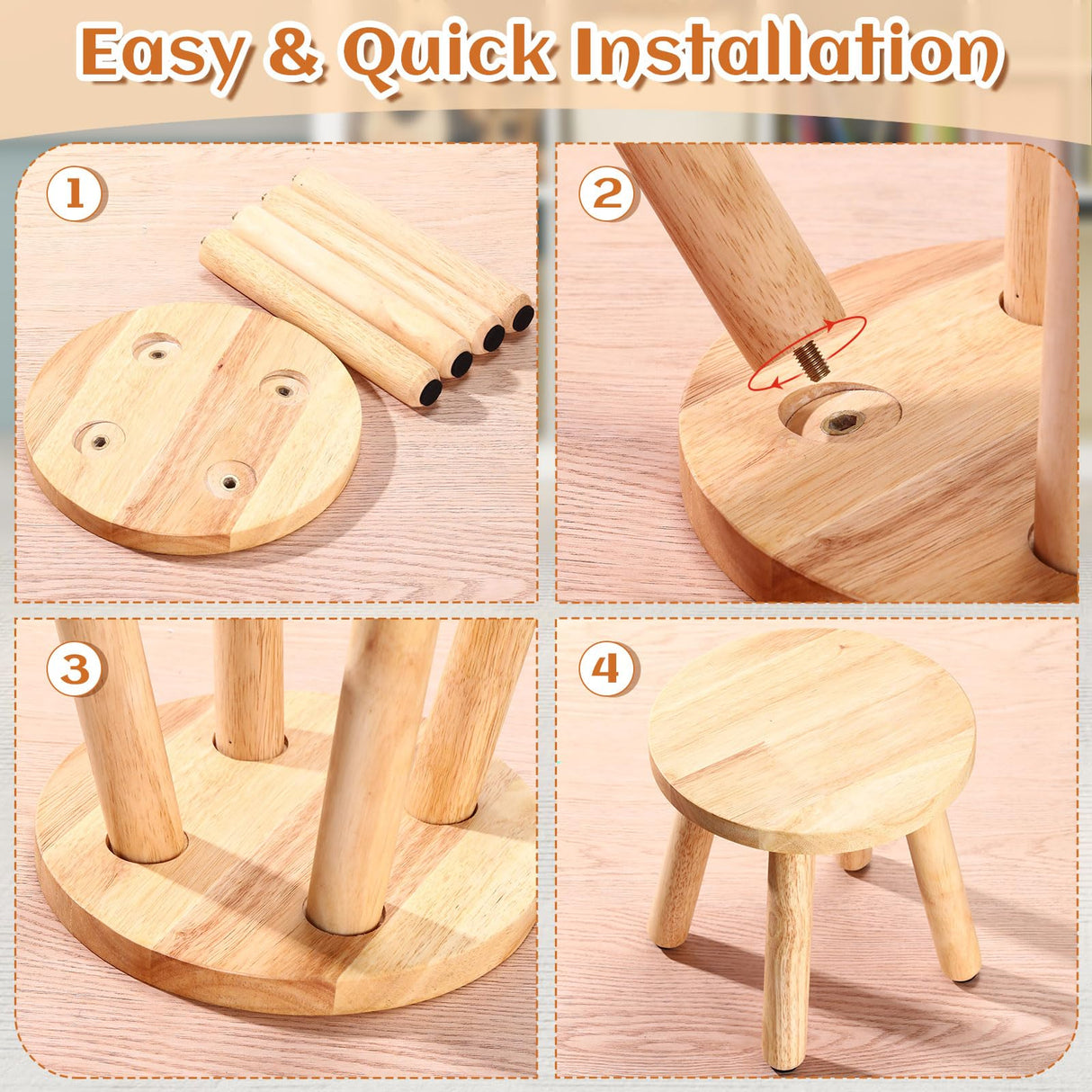 Wenqik 4 Pcs Wooden Step Stools 10 Inch Stool Matched Sensory Table Multi Purpose Solid Chair Round Small Chairs Four Legged Sitting Stool for Classroom Bedroom Playroom Wenqik