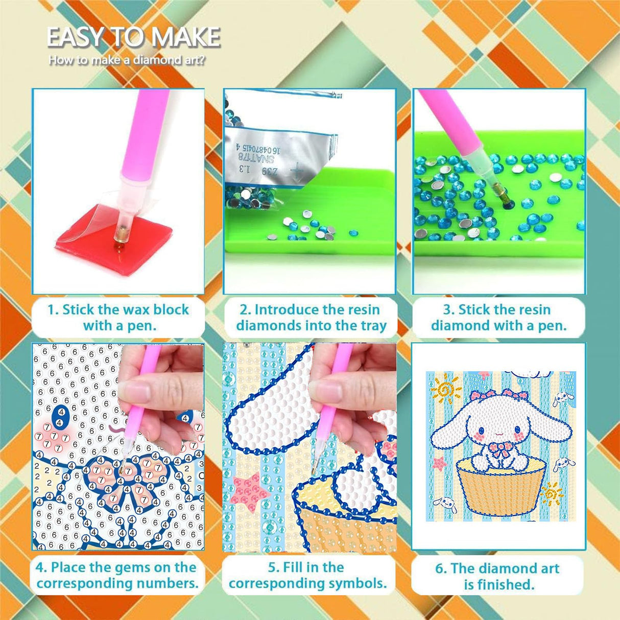 Sretoul 4 Pack Cartoon Diamond Art Kits for Kids-4 Pack Diamond Art Painting for Kids, 7 Year Old Girl Birthday Gifts 6X6 Inch Sretoul