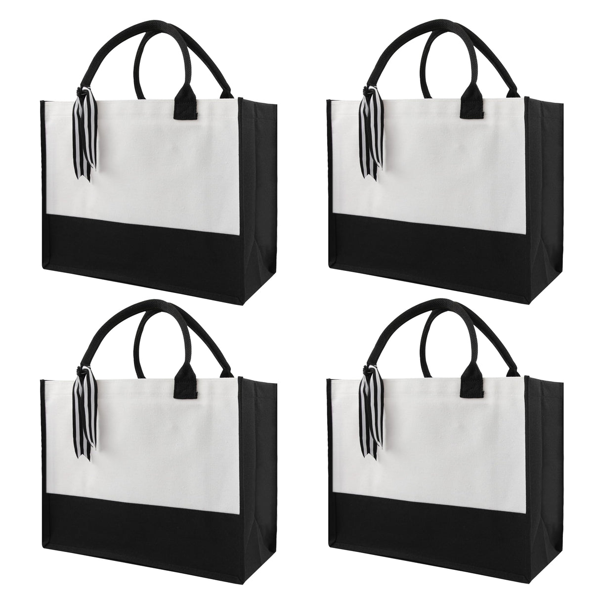 OKBA 4 PCS classic black and white canvas tote bags, DIY personalized blank beach shopping bag for women, Mom, friend gift (4) OKBA