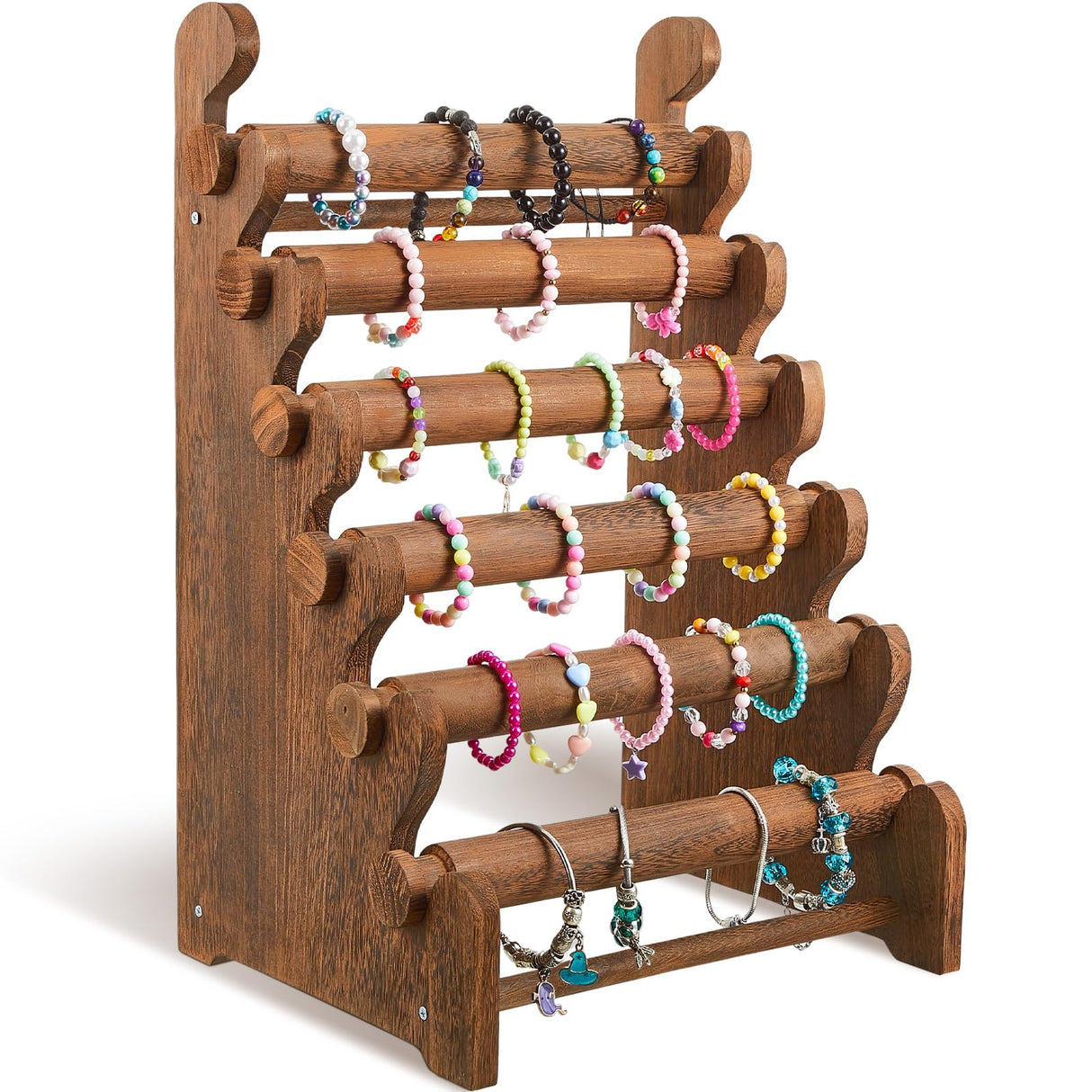 Marsui Wooden Bracelet Stand and Display 6 Tier Bracelet Holder Organizer Displays for Selling Stand for Jewelry Bangle Watch Store Showcase Home Storage Display(Brown) Marsui