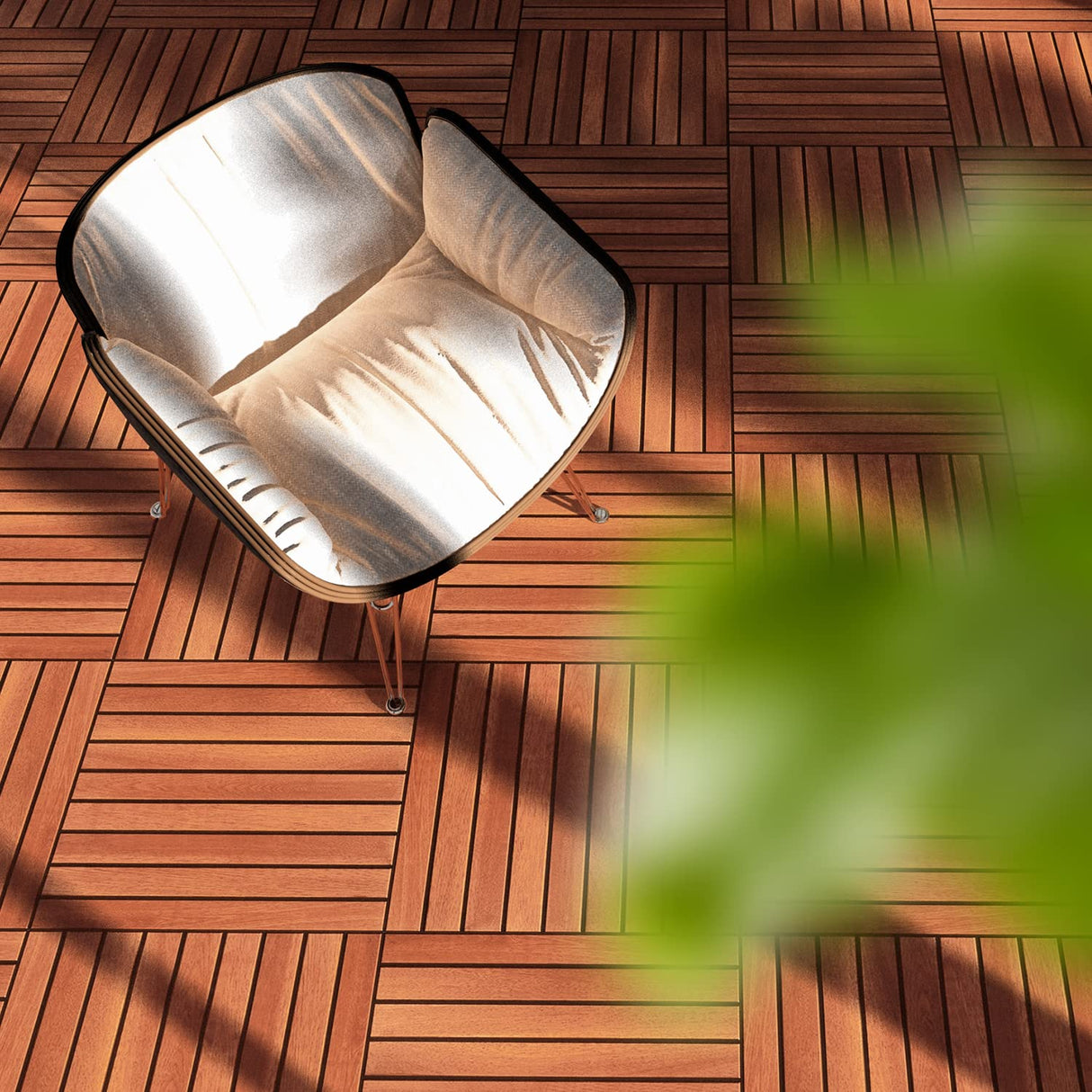 Solid Wood Interlocking Flooring Tiles (Pack of 10, 12" x 12"), Acacia Deck Tiles, Floor Tiles for Both Indoor and Outdoor Use, Waterproof All Weather, 9 Slat (12 x 12, 9 Slat) HOUSE84VN