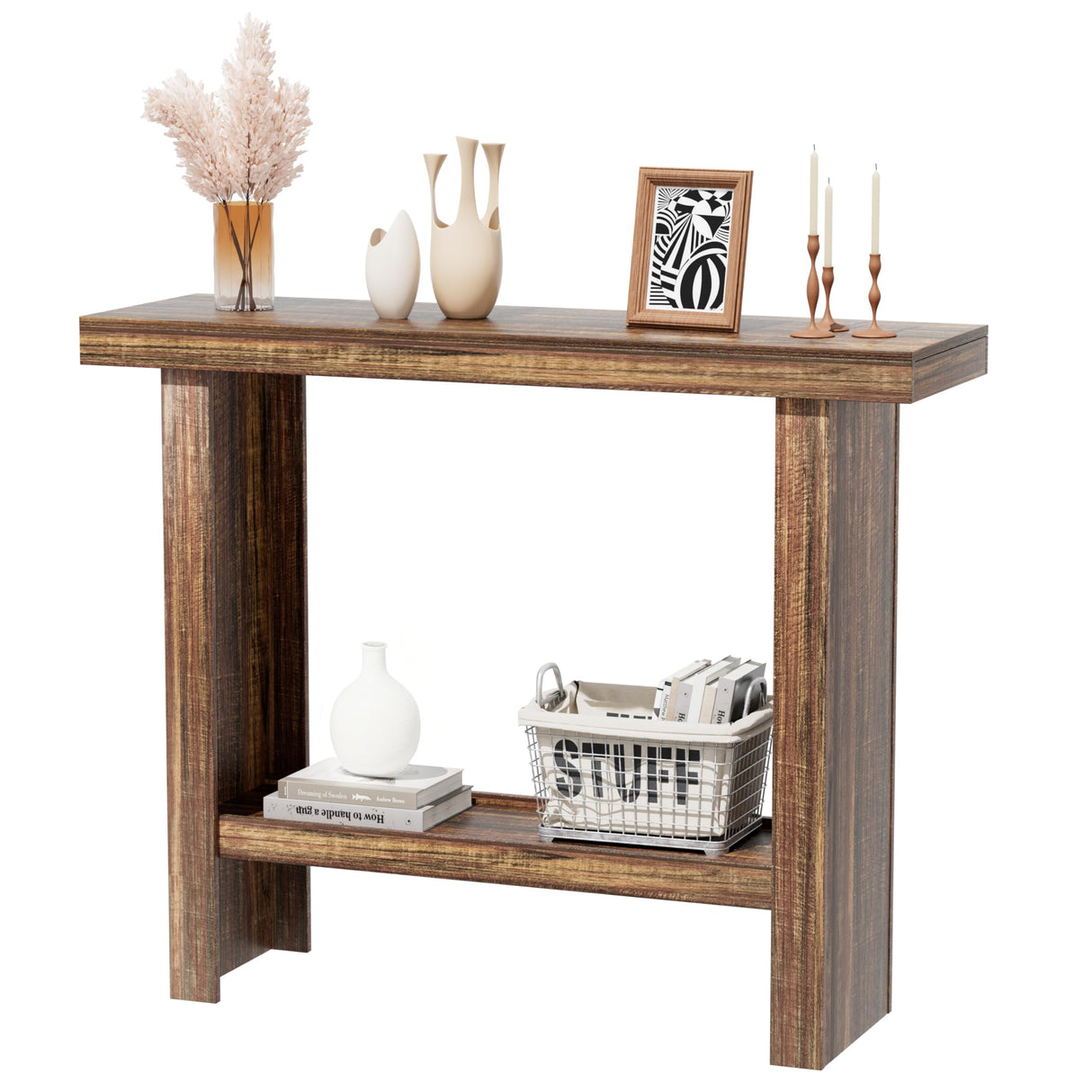 LIFECHOVY Farmhouse Wood Entryway Table Narrow Console Tables with Storage Behind The Couch Sofa, Entrance Side Table for Hallway, Living Room, Foyer, Rustic Brown LIFECHOVY