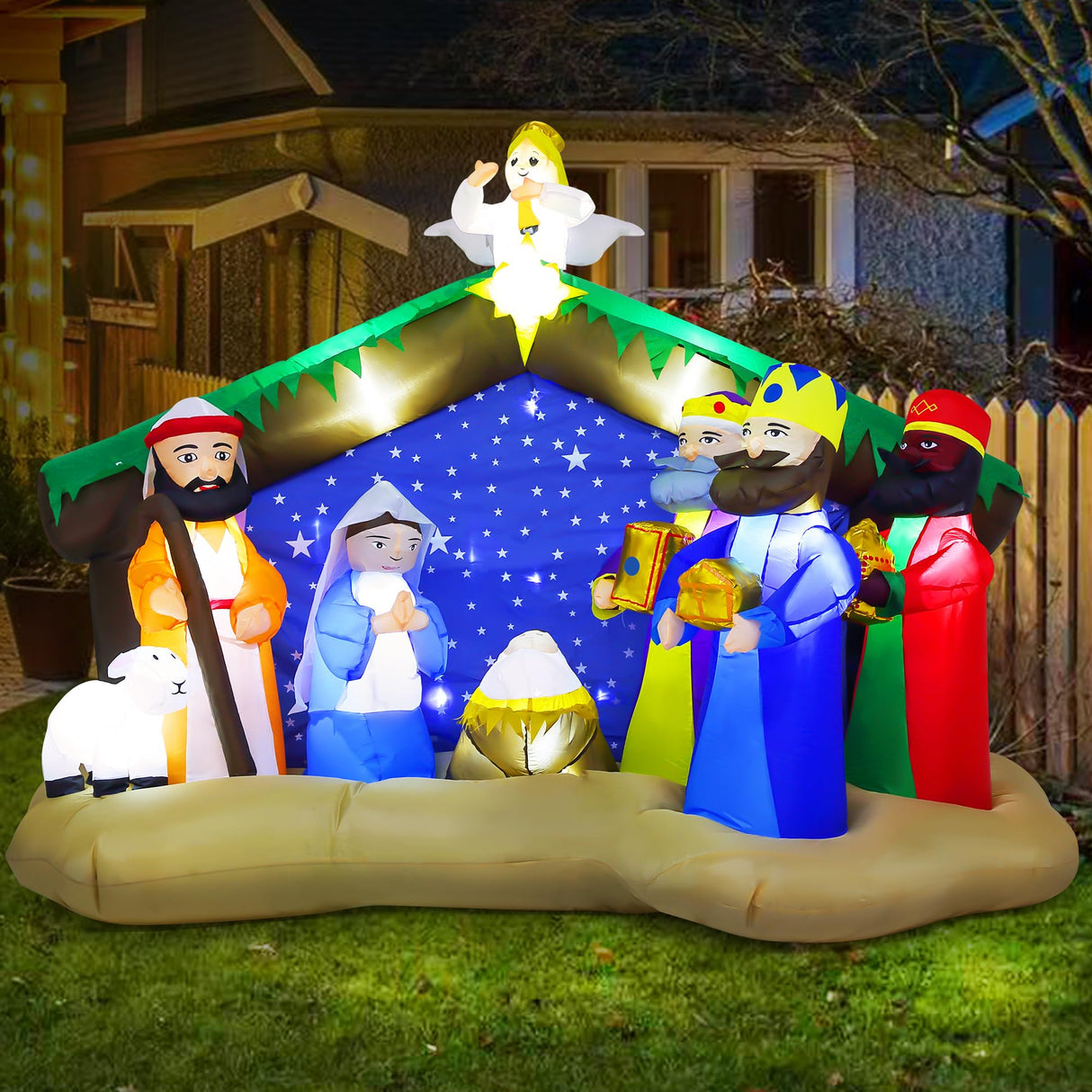 8.5 FT Christmas Inflatables Nativity Scene Outdoor Decorations, Christmas Blow Up Yard Decorations Nativity Sets for Garden Lawn Xmas Decor ZPISF