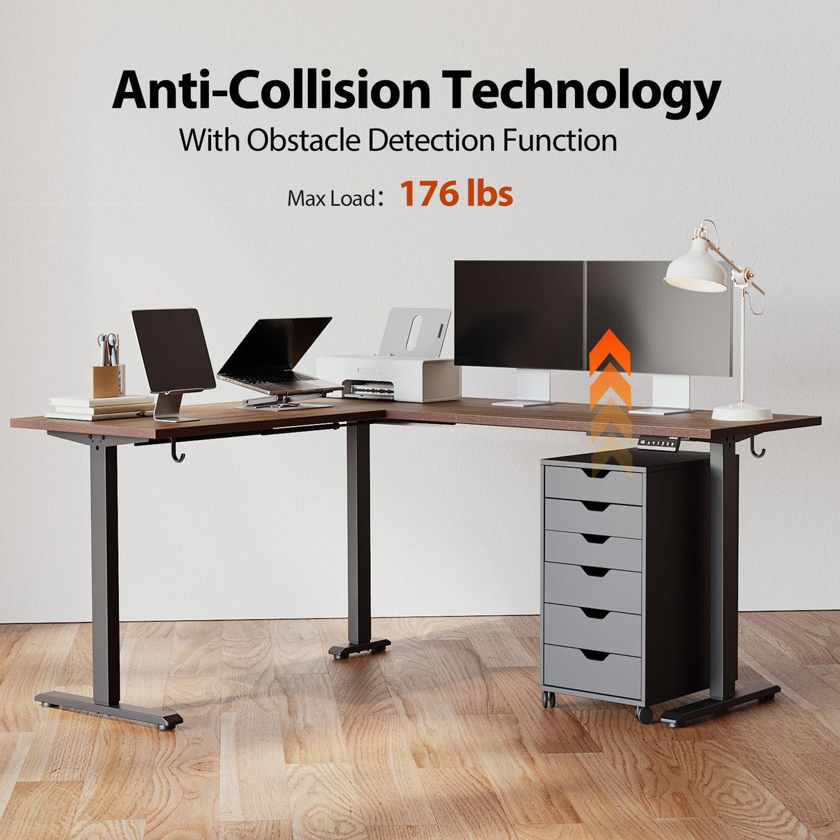 Agilestic L Shaped Standing Desk Adjustable Height, Electric Corner Standing Desk, 63 x 55 inch Sit Stand Computer Table with Splice Board, Dark Wlalnut Agilestic