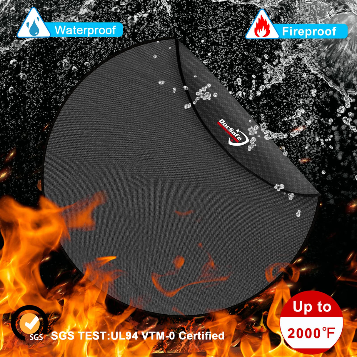 DocSafe 48" Round Fire Pit Mat,4-Layer Under Grill Mat Deck Patio Protect Mat,Fireproof Mat Fire Pit Pad for Grass Outdoor Wood Burning Fire Pit and BBQ Smoker,Portable Reusable and Waterproof,Black DocSafe