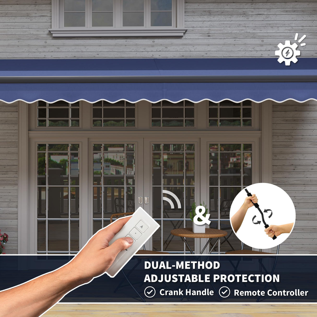 Outsunny 15' x 10' Electric Retractable Awning, Aluminum Frame Motorized Patio Awning with Remote Controller, UV30+ Protection Sun Shade Canopy for Door Window Garden Deck, Dark Blue Outsunny