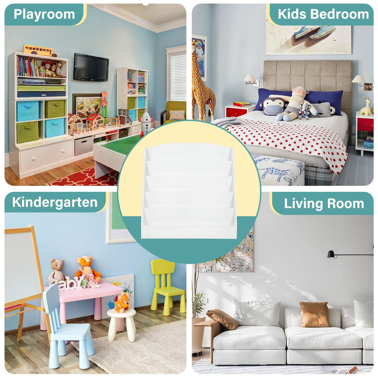 TOETOL 5-Tier Kids Bookshelf - Toddler Book Display Shelves for Classrooms, Playrooms, and Nursery - Wooden Children Book Rack (White) TOETOL