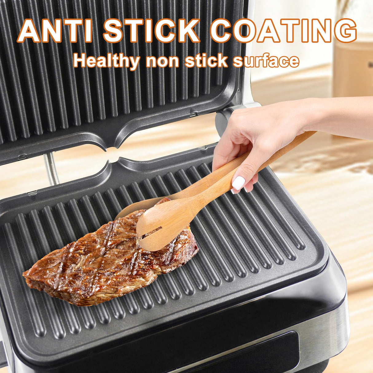 Panini Grill Press Sandwich Maker – Smokeless Indoor Grill with 2 Removable Ceramic Non-Stick Plates, 6 Cooking Functions, 1600W, 180° Reversible Grill Plate (Black) MOULIS