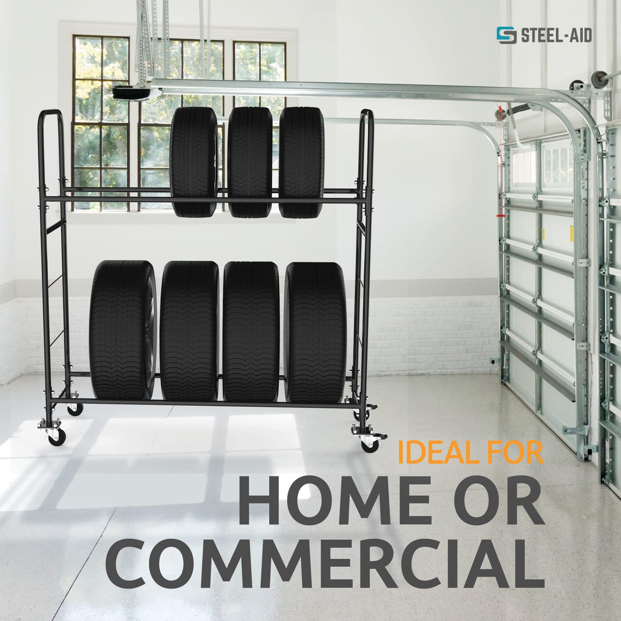 STEELAID Tire Storage Rack - Rolling Rack for Garage - Indoor/Outdoor Shelves 60 inch Organizer STEELAID