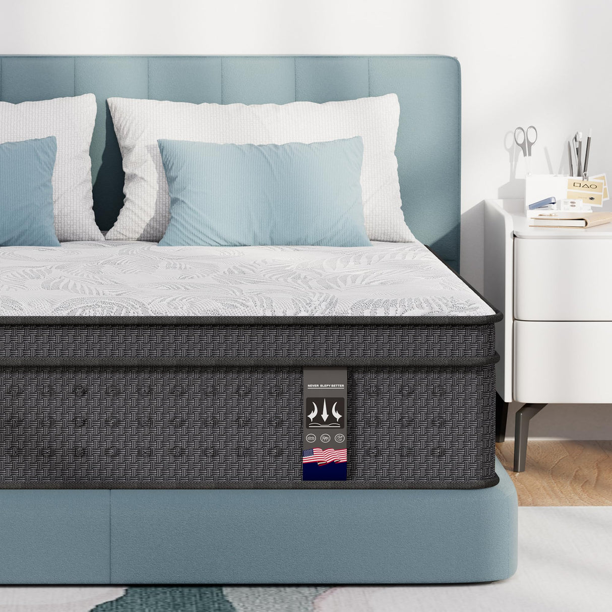 Queen Mattress 14 inch, Medium Firm Hybrid Mattresses with Cooling Gel Memory Foam, Queen Mattress in a Box, Independent Spring for Motion Isolation, Pressure Relief & Upgraded Support, CertiPUR-US Pamag pieeoo