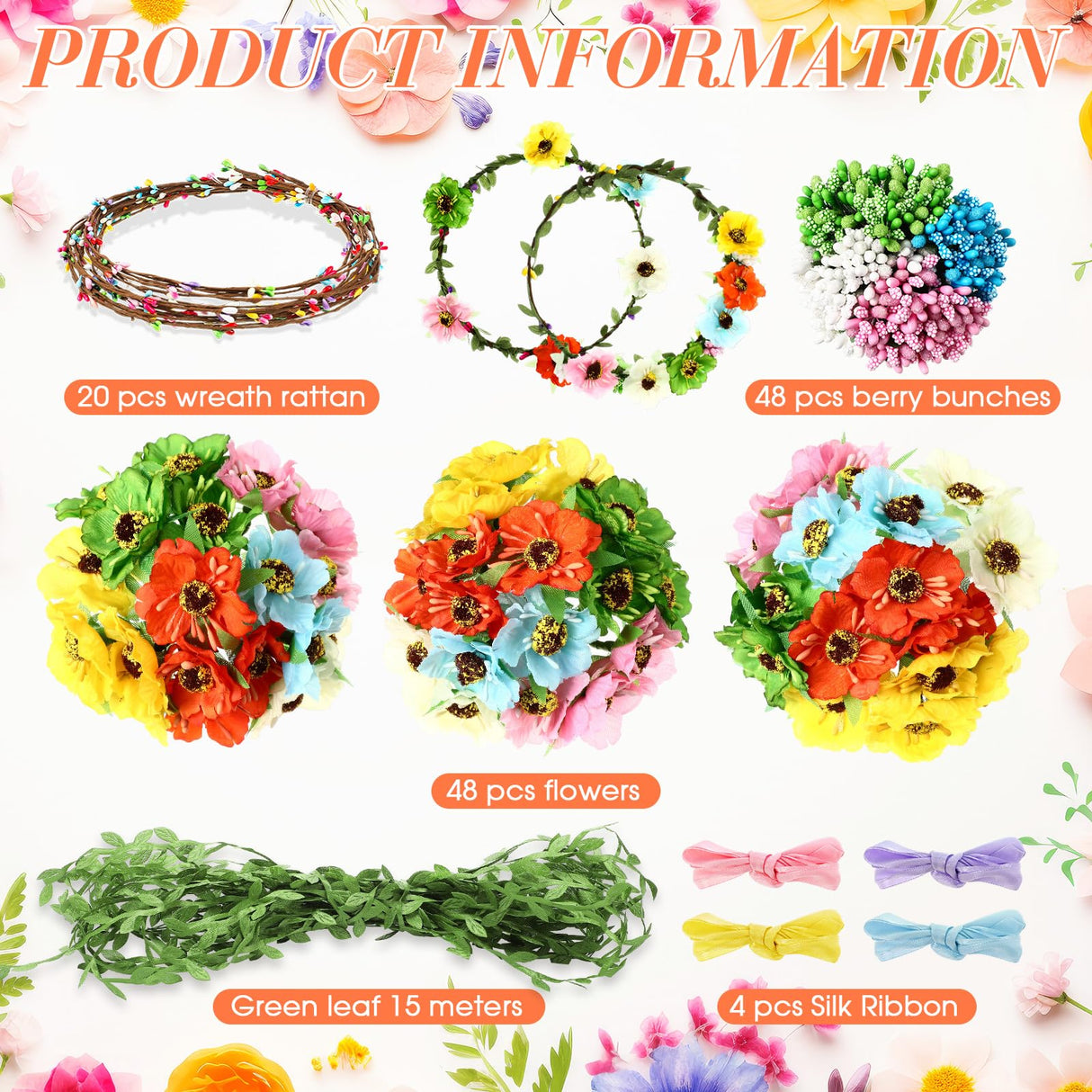 Zeyune 20 Sets Flower Crowns Making Kit, Make Your Own Flower Crown Wreath Garland Headbands Craft Kit Handmade DIY Fairy Floral Hair Accessories Gift for Girls/Teens/Women(Poppy) Zeyune