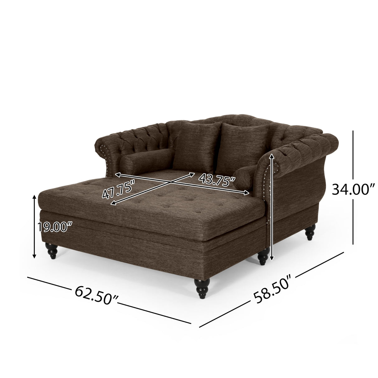 Christopher Knight Home Audrey 62.50" Oversized Lounge Chair, Tufted Loveseat Chaise, Scroll Armchair, Upholstered Loveseat Sofa Chair, Large Leisure Couch Bed, Sleeper Sofa for Living Room, Brown Christopher Knight Home