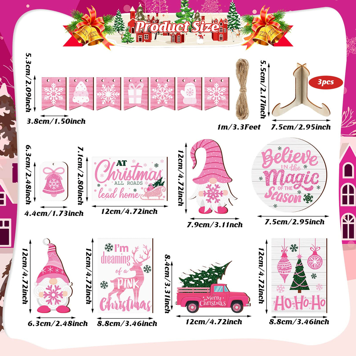 Bucherry 15 Pieces Christmas Tiered Tray Decor Gingerbread Christmas Farmhouse Table Decorations Tiered Tray Xmas Decor Set Winter Wooden Sign Tabletop for Xmas Party (Romantic Style) Bucherry