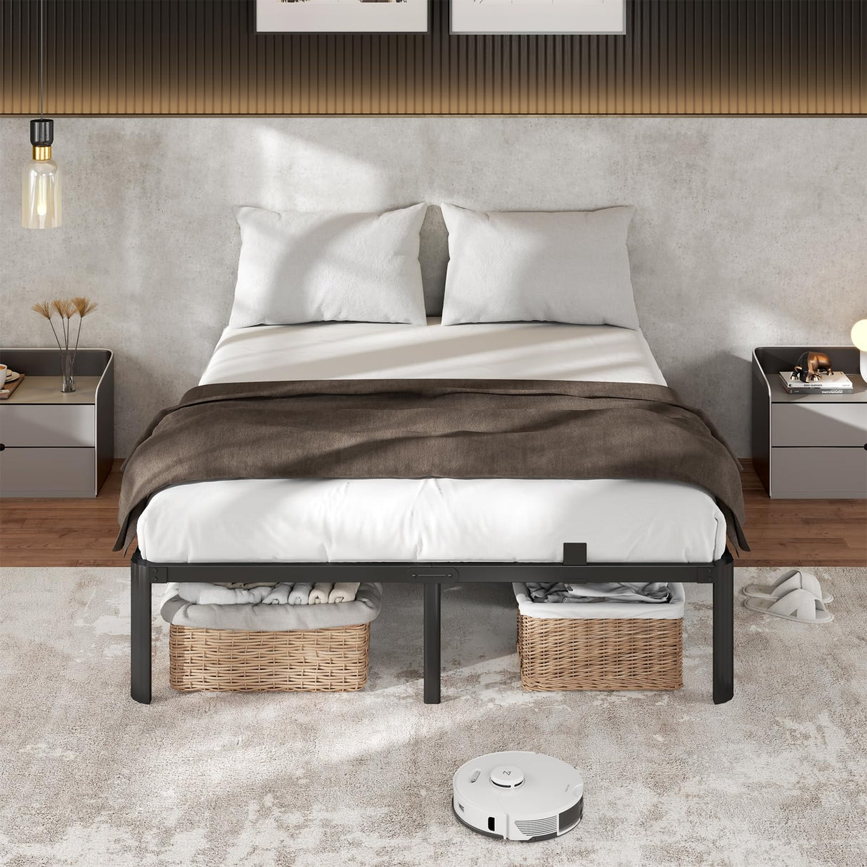 Metal Bed Frame King Size, 14 Inch 3500 lbs Heavy Duty Platform Bed FramesSteel Slats Noise Free No Box Spring Needed, Easy Assemble Sturdy Bedframe with Storage and Mattress Retainers BOLTRISE