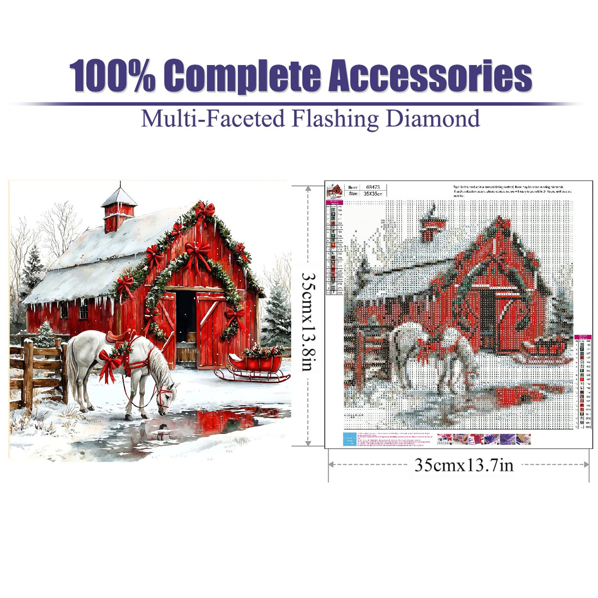 LWZAYS Christmas Diamond Art Kits for Adults, DIY Christmas Warehouse and Horse Diamond Painting for Adults Beginners, Full Round Drill Crystal Craft Kits for Home Wall Decor Present 14x14inch LWZAYS