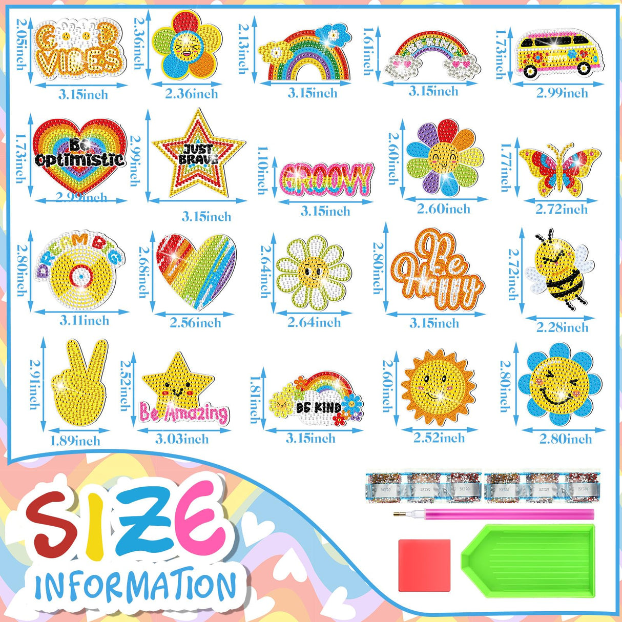 Saillong 20 Pcs Rainbow Diamond Art Magnets Rainbow Diamond Art Painting Magnets Kits Refrigerator Magnetic Stickers for Fridge Home Adults DIY Crafts Saillong