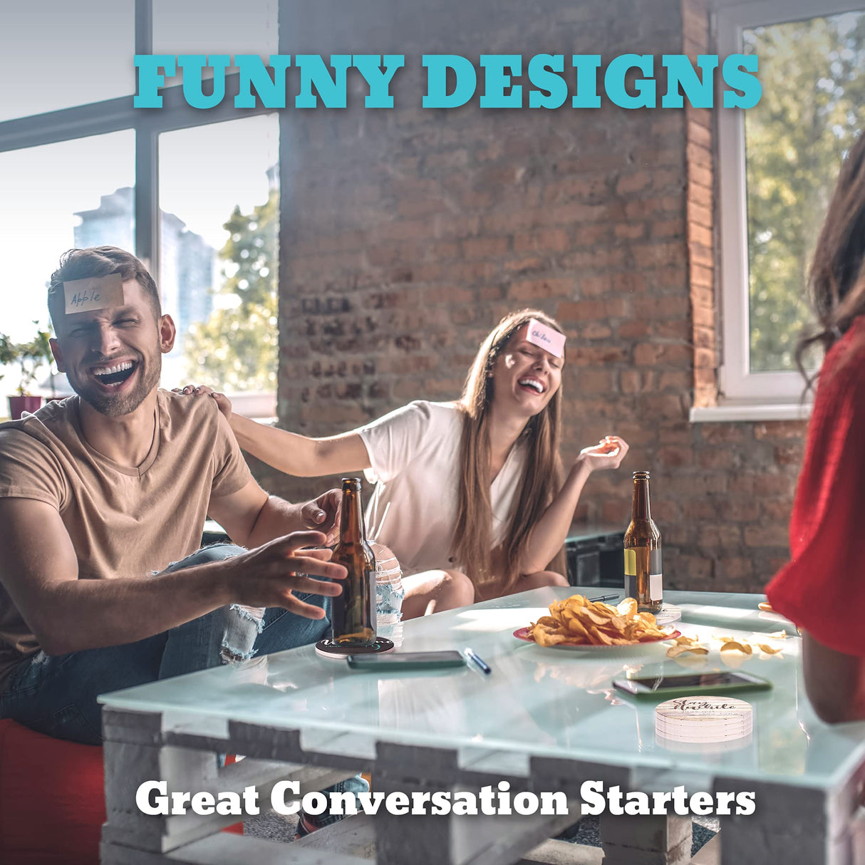 Funny Coasters - House Warming Gifts New Home - Housewarming Gifts for Women, Men, Couple, New Homeowner - Farmhouse Bar Coasters for Drinks with Holder - First Apartment Essentials Ultimate Hostess