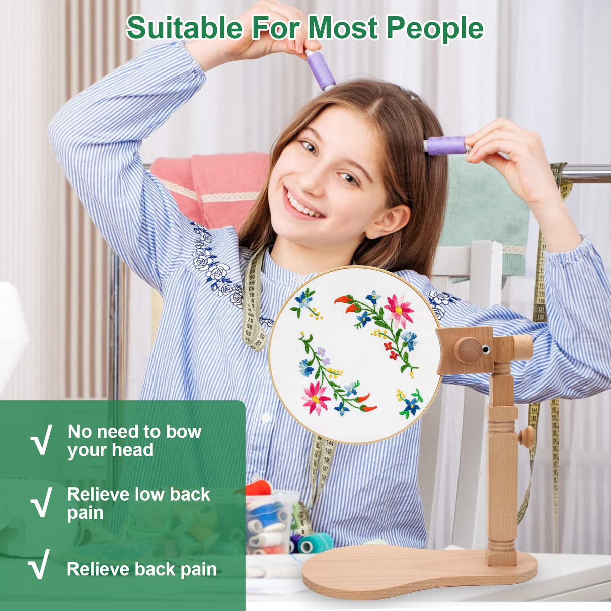 Rotated Adjustable Embroidery Frame Stand, Pletpet Embroidery Hoop Stand Desk Clamp with 2Pcs Embroidery Hoop 7.9 in+6.5 in - for Arts Crafts Sewing Needlework Embroidery Supplies Pletpet