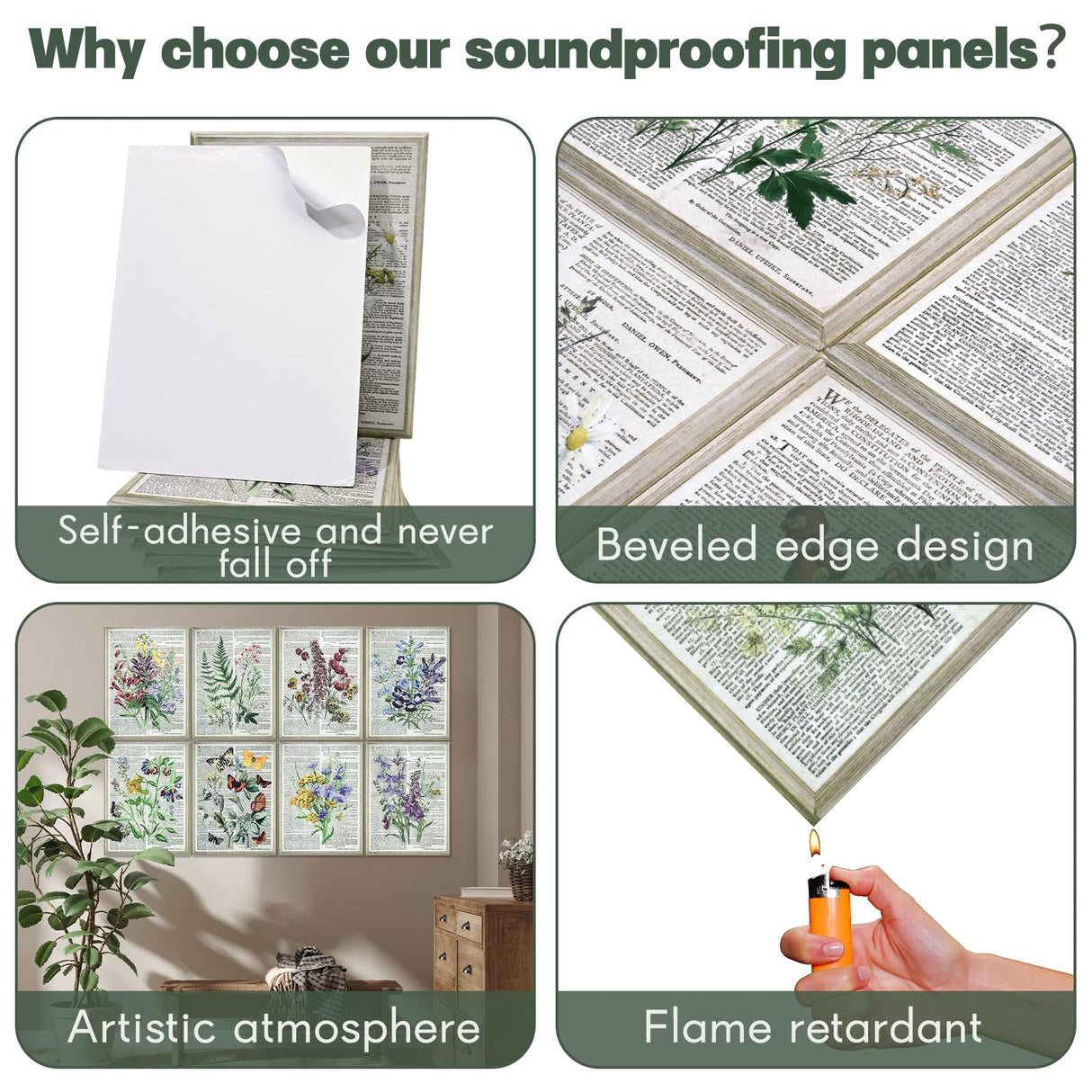 Atawlege 8 Pack Art Acoustic Panels, 48"x32" Soundproof Wall Panels, Decorative Sound Absorbing Panels with Self Adhesive, Sound Dampening Panels, Acoustic Treatment for Home, Office, Studio(Flower) AtawLege