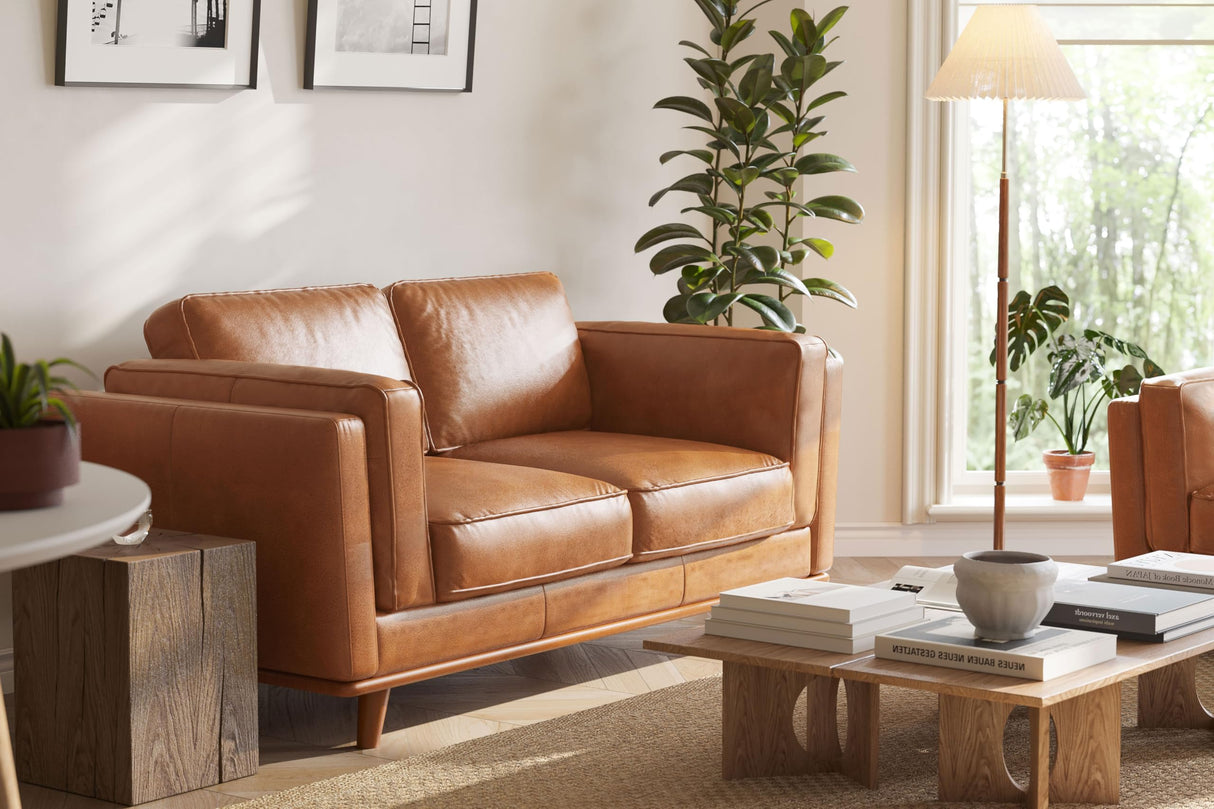 Valencia Artisan Full Leather Loveseat Sofa 66” - Pure Full Italian Nappa Leather Couch, Solid Wood Accent, Ultimate Comfort, Cognac Tan VALENCIA THEATER SEATING