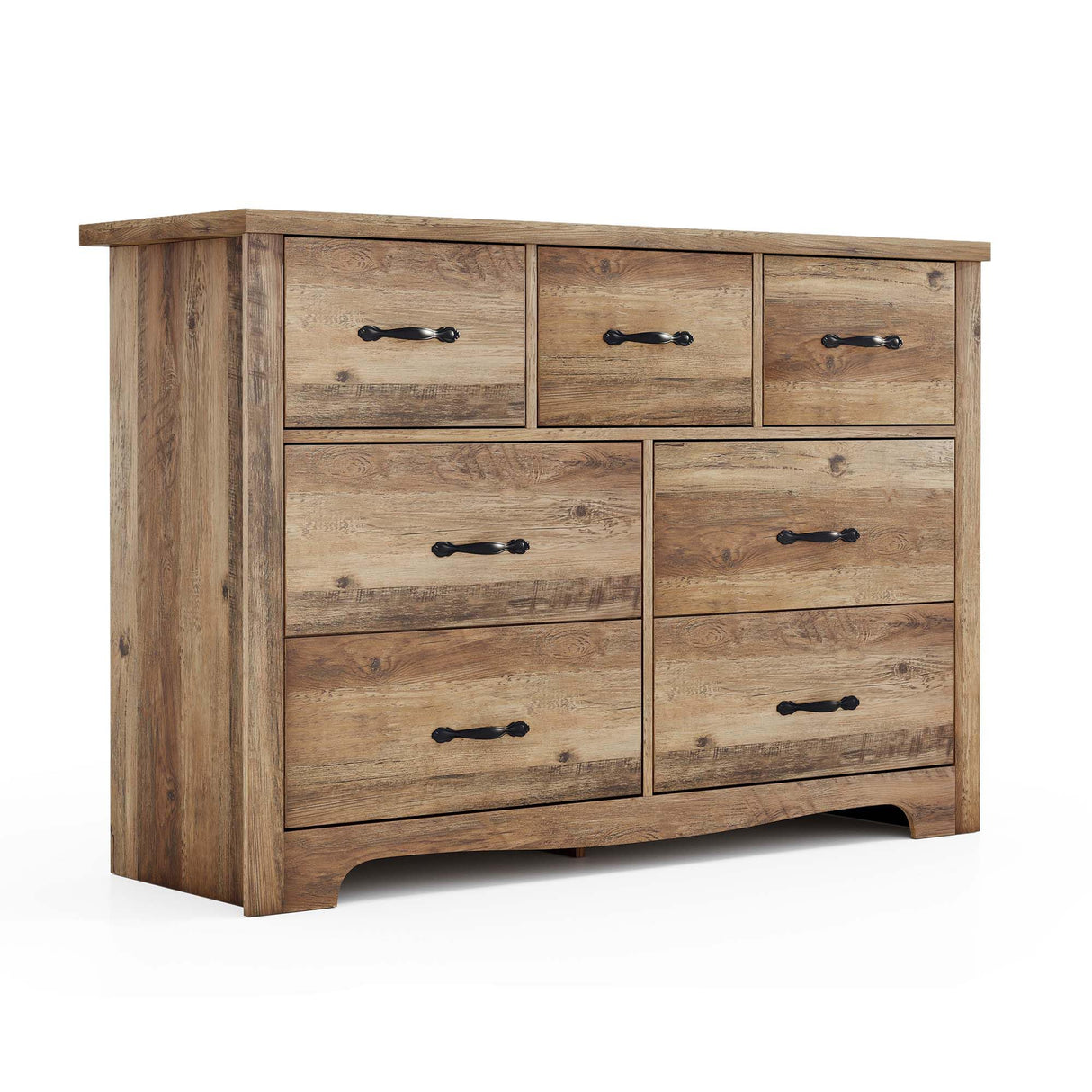 LINSY HOME 7 Drawers Dresser for Bedroom, 47" Wide Rustic Wood Dressers & Chests of Drawers, Modern Farmhouse Storage Dresser with Antique Handles for Closet, Living Room, Hallway, Rustic Brown LINSY HOME