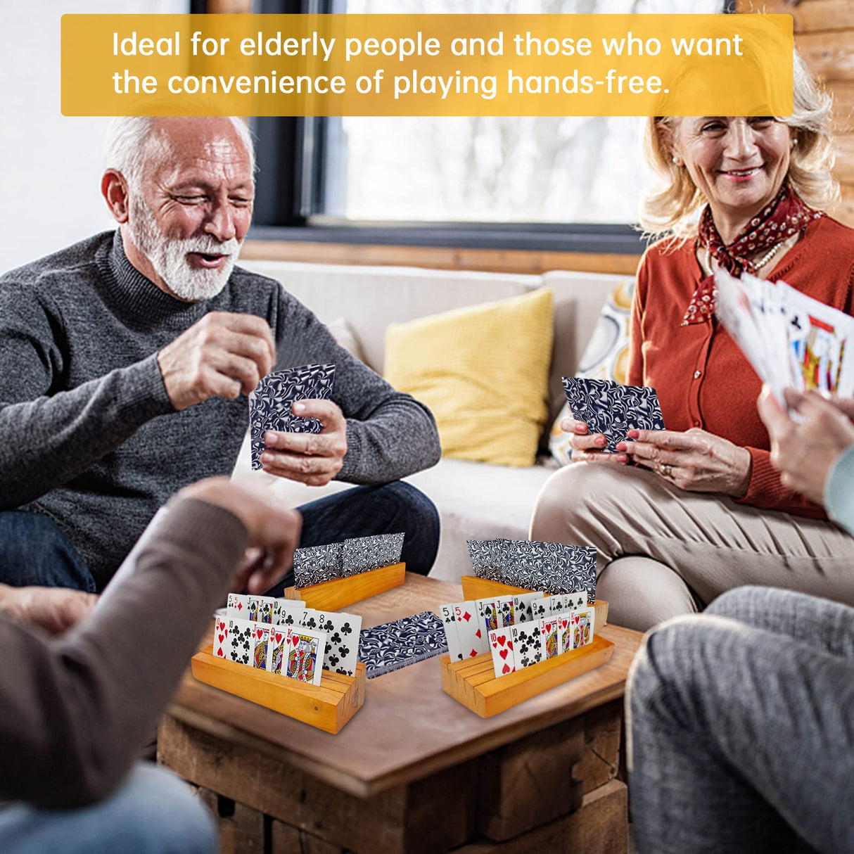 Iswabard Card Deck Stand Set of 2 Playing Cards Holder for Kids Elder Wood Racks Tray for Organizing on Game Bridge Adults Canasta Uno Skipbo 5 Crowns(orange) Iswabard