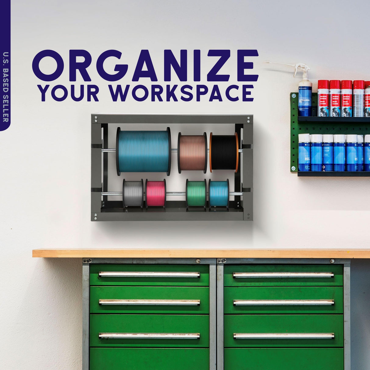 BISupply Wall Mount Electrical Wire Spool Rack Holder - 2 Rod Cable Rack for Ribbon, Filament, Automotive Wiring Storage BISupply