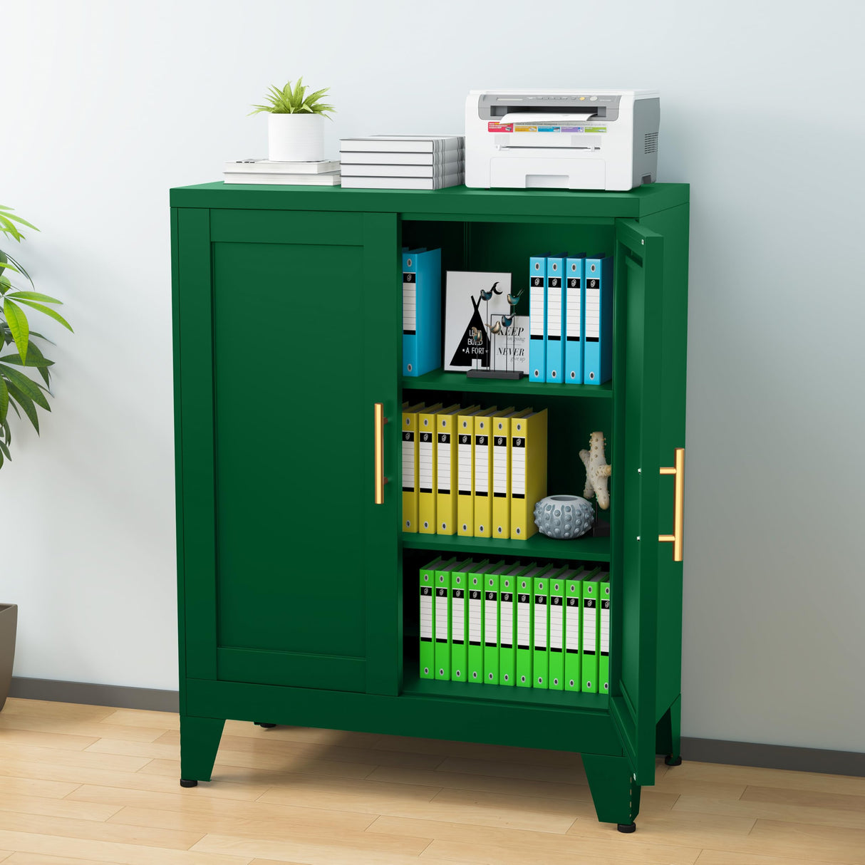 GAIOUS 35.83" Metal Pantry Storage Cabinet with 2 Doors and 2 Adjustable Shelves, Green Freestanding Hutch for Kitchen/Laundry/Living Room/Bedroom GAIOUS