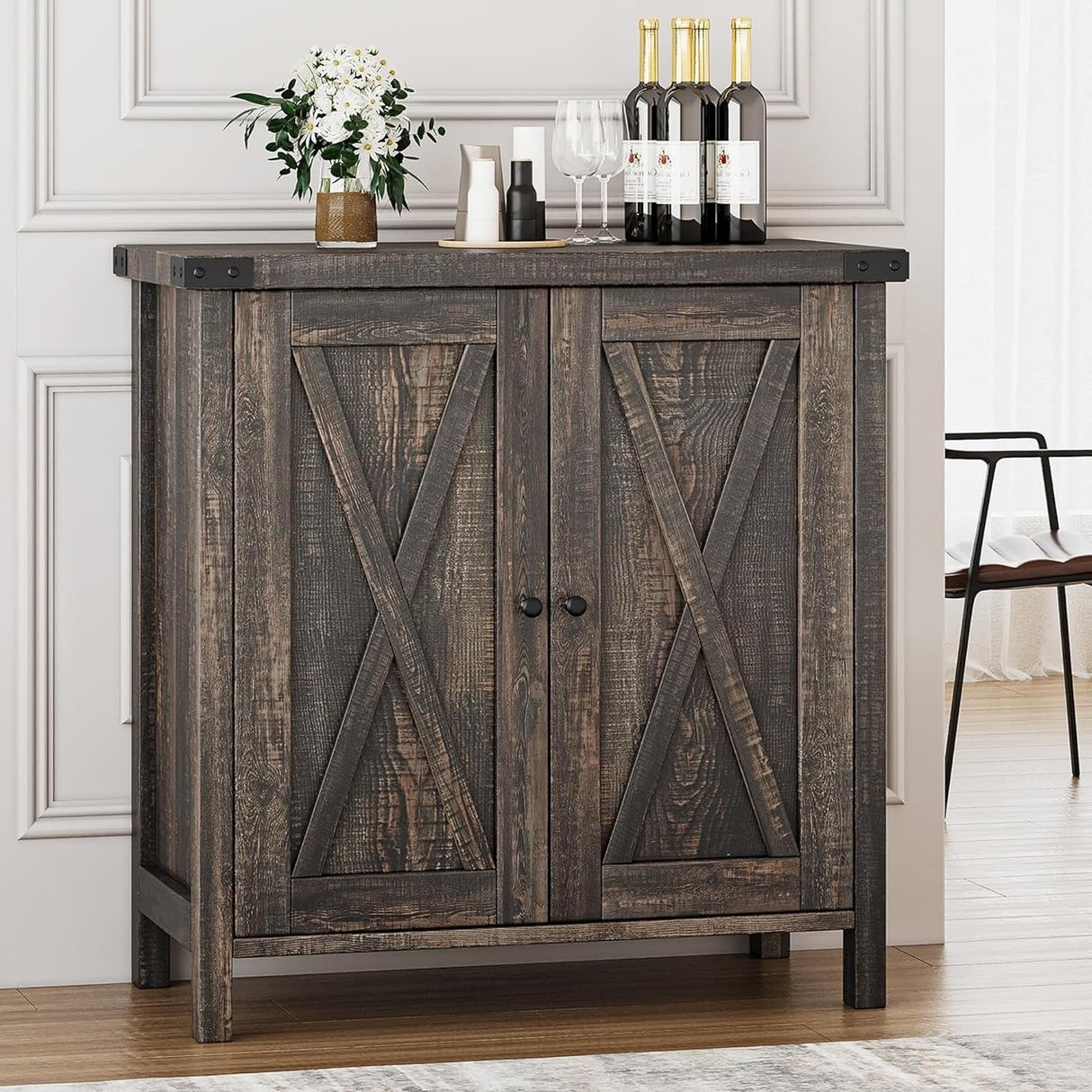 GarveeHome Farmhouse Sideboard Buffet Cabinet with Storage,Small Coffee Bar, Kitchen Storage Cabinet with Adjustable Shelf and 2 Barn Doors,for Living Room, Dining Room,Entryway,Rustic Oak GarveeHome