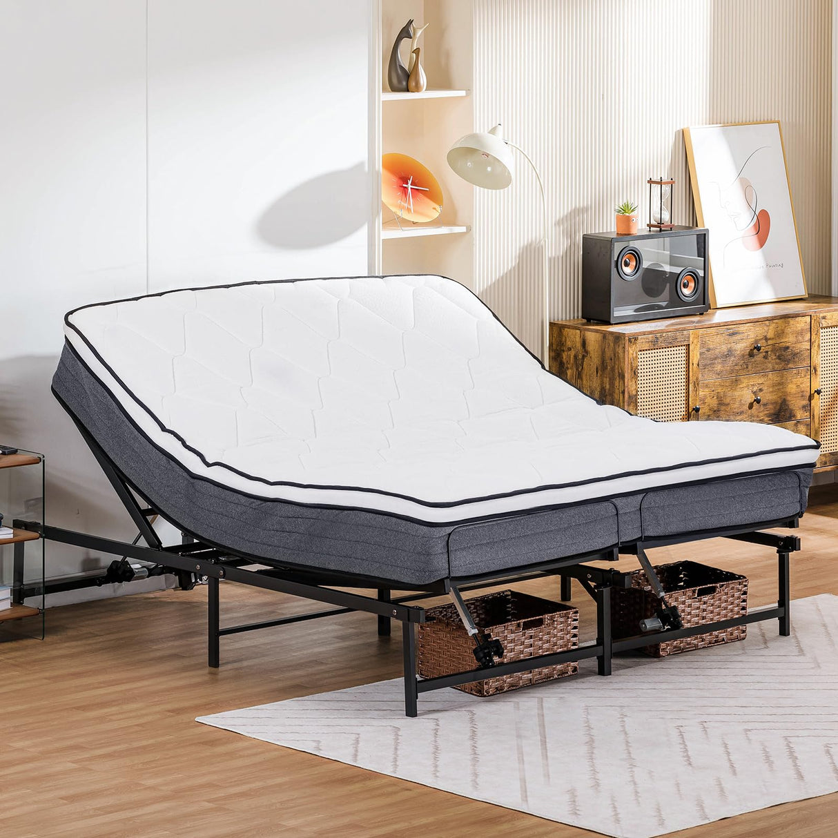 COMHOMA Adjustable Bed Frame King Bed Base with Remote Control, Independent Head and Foot Incline, Adjustable Bed Frames with Mattress Holder, Bed Base Only King-73 COMHOMA