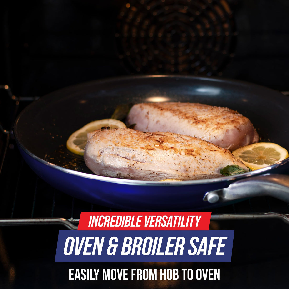 Blue Diamond Frying Pan 8” Skillet, Diamond Infused Healthy Ceramic Nonstick, PFAS and PFOA-Free, Dishwasher and Oven Safe, Even Heating, Metal Utensil Safe, Warp Control Base, Blue Blue Diamond