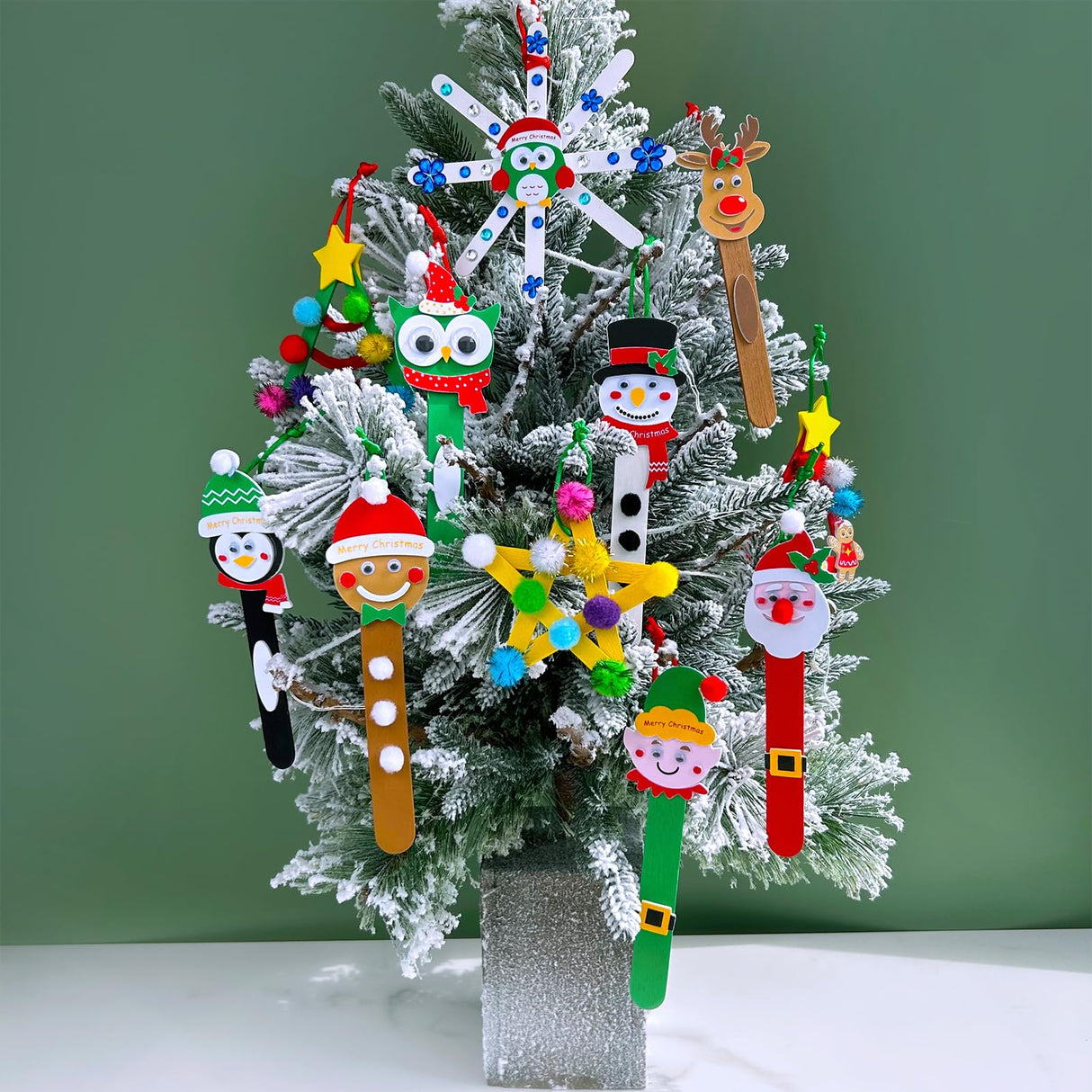 Winlyn 24 Sets Christmas Craft Kits Popsicle Stick Christmas Ornaments Winter Crafts DIY Craft Stick Santa Snowman Elf Reindeer Ornaments Art Sets for Kids Holiday Classroom Activities Party Favors Winlyn