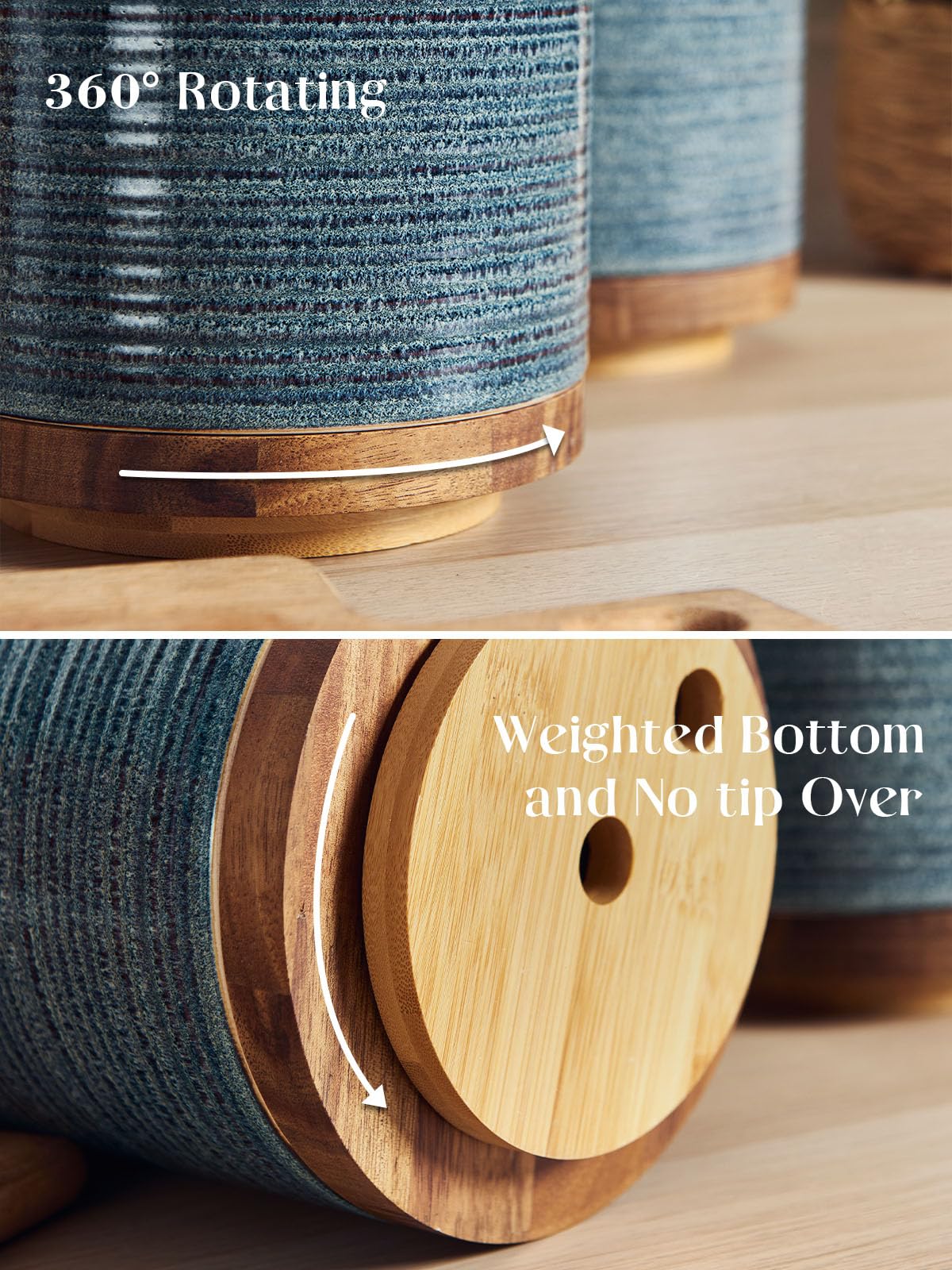 DOWAN Utensil Holder, 360° Rotating Extra Large Cooking Utensil Holder, 7.6" Kitchen Utensil Holder for Countertop, Utensil Crock for Farmhouse Kitchen Decor, Ceramic Stable Utensil Caddy, Blue DOWAN