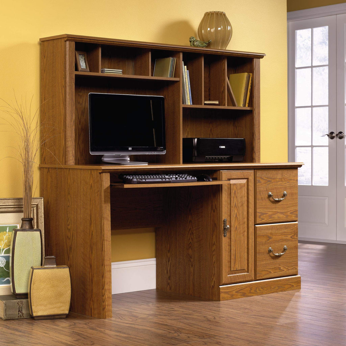 Sauder Orchard Hills Computer Desk with Hutch, Carolina Oak finish Sauder