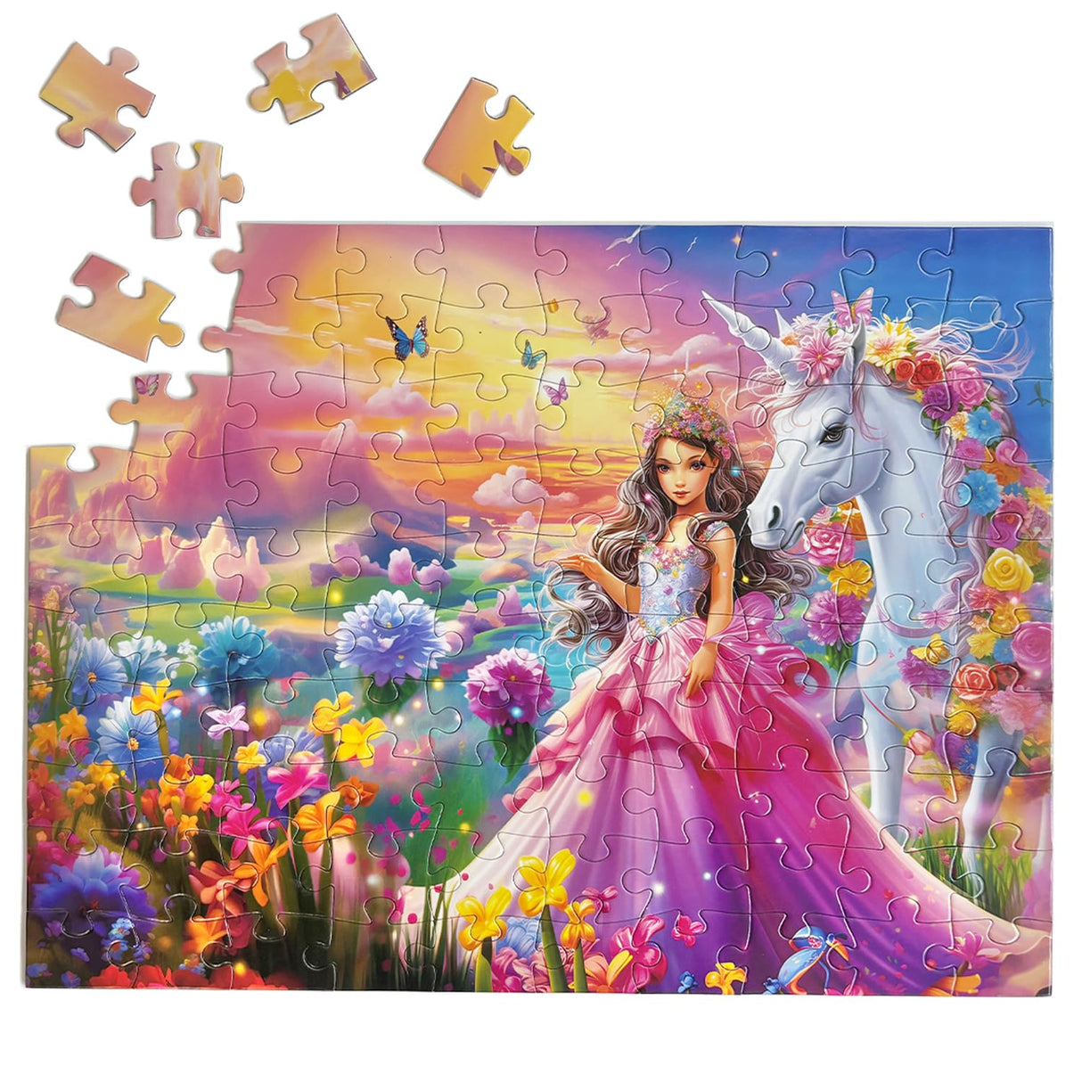 Fishwisdom 100 Piece Jigsaw Puzzle for Kids Age 4-8 Teens Gift Family Time (Princess & Unicorn) fishwisdom