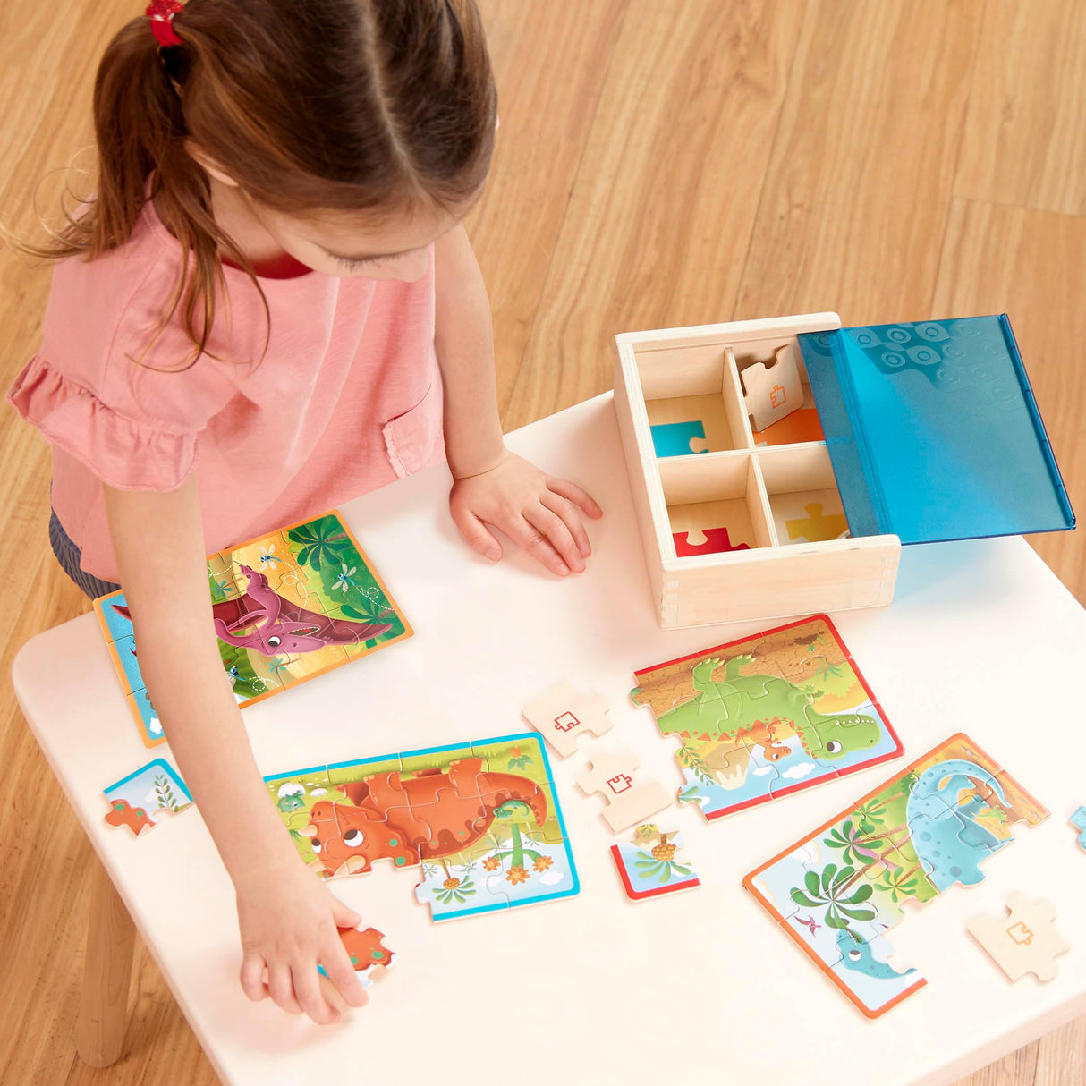 B. toys- Pack o' Puzzles 2-Pack - Pets & Dinos- Wooden Puzzle Box Set – 2 Puzzle Boxes, 8 Puzzles- 12-Piece Jigsaw Puzzles for Kids – 3 Years + B. toys