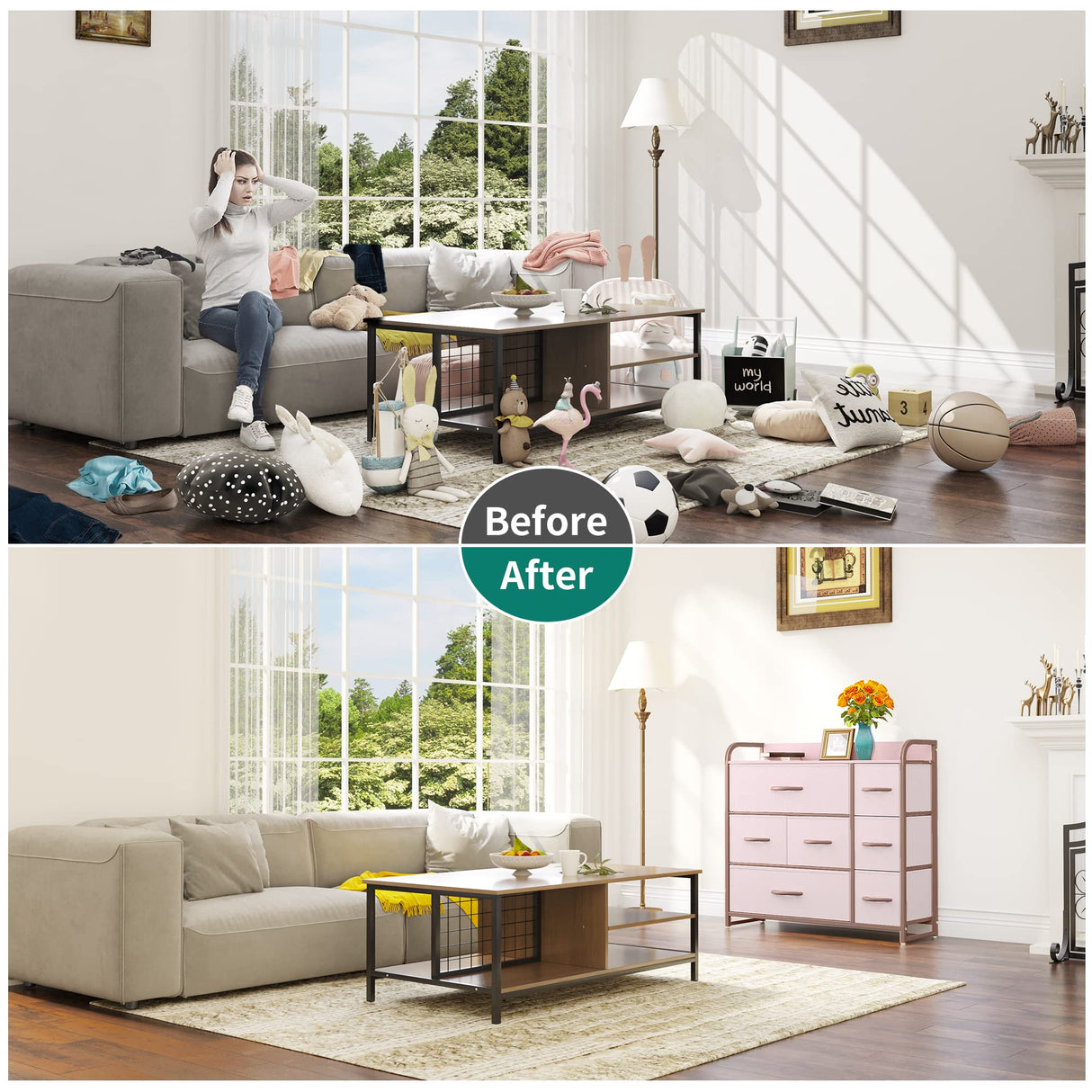 YITAHOME Dresser with 7 Drawers - Fabric Storage Tower, Organizer Unit for Bedroom, Living Room, Hallway, Closets - Sturdy Steel Frame, Wooden Top & Easy Pull Fabric Bins, Pink YITAHOME