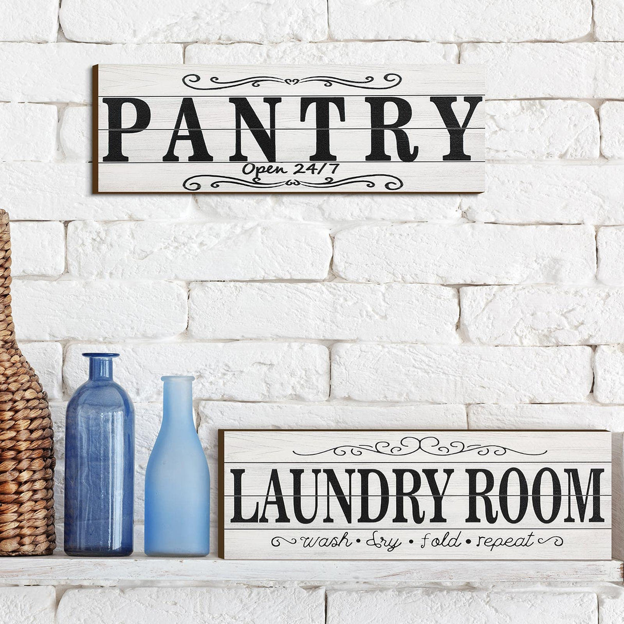 Jetec 2 Pcs Pantry Sign Wooden Pantry and Laundry Room Signs Wall Decor Farmhouse Laundry Pantry Room Door Sign for Kitchen Home Pantry Room, 15 x 5 Inches(White) Jetec