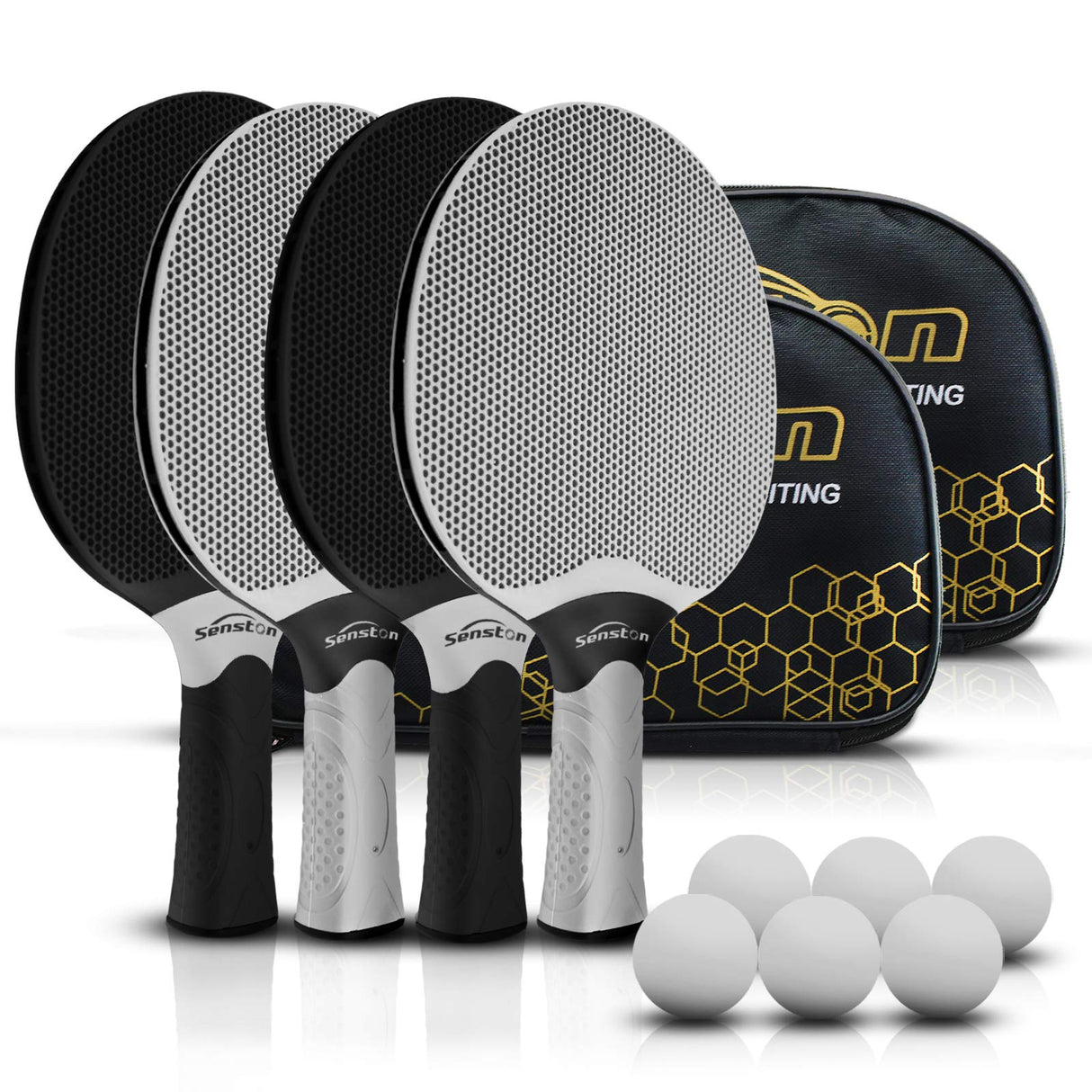 Senston Table Tennis Rackets Set,Professional Ping Pong Paddle Set for 4 Players, Composite Rubber Table Tennis Paddles, Indoor or Outdoor Games. Senston