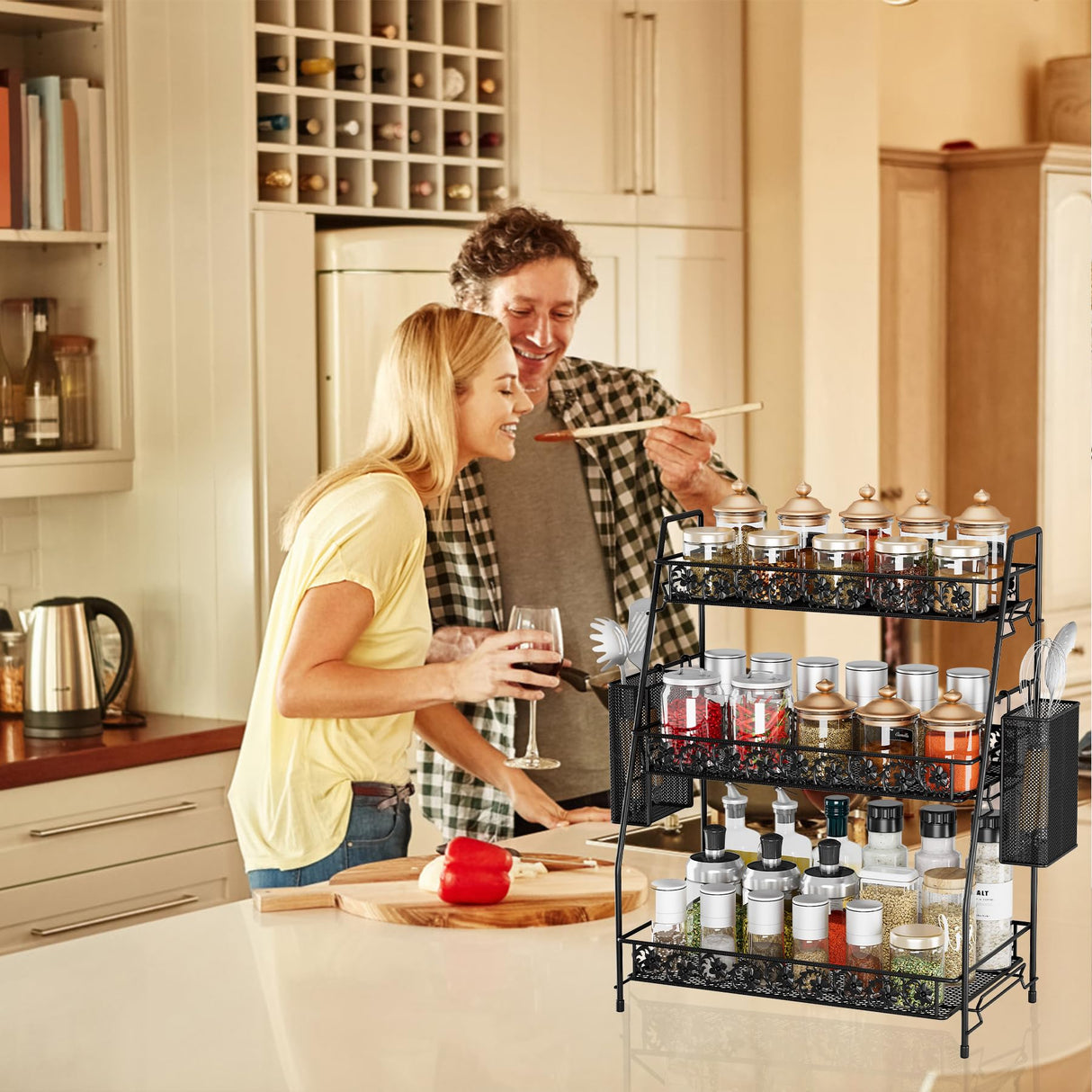 IBEDMAZIE 3-Tier Large Size Storage Rack,Counter Organiztion for Bathroom Countertop Organizer Shelf for Spice Racks for Kitchen/Sink/Bedroom/Living room/Office/Plant Rack with Two Metal Baskets IBEDMAZIE