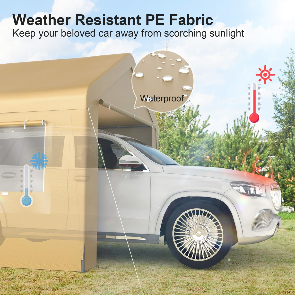 Morngardo Carport 10'x20' Heavy Duty Car Canopy Portable Garage with Roll-up Windows, Removable Sidewalls & Doors for Truck Boat Car Port, Party, Storage (Beige) Morngardo