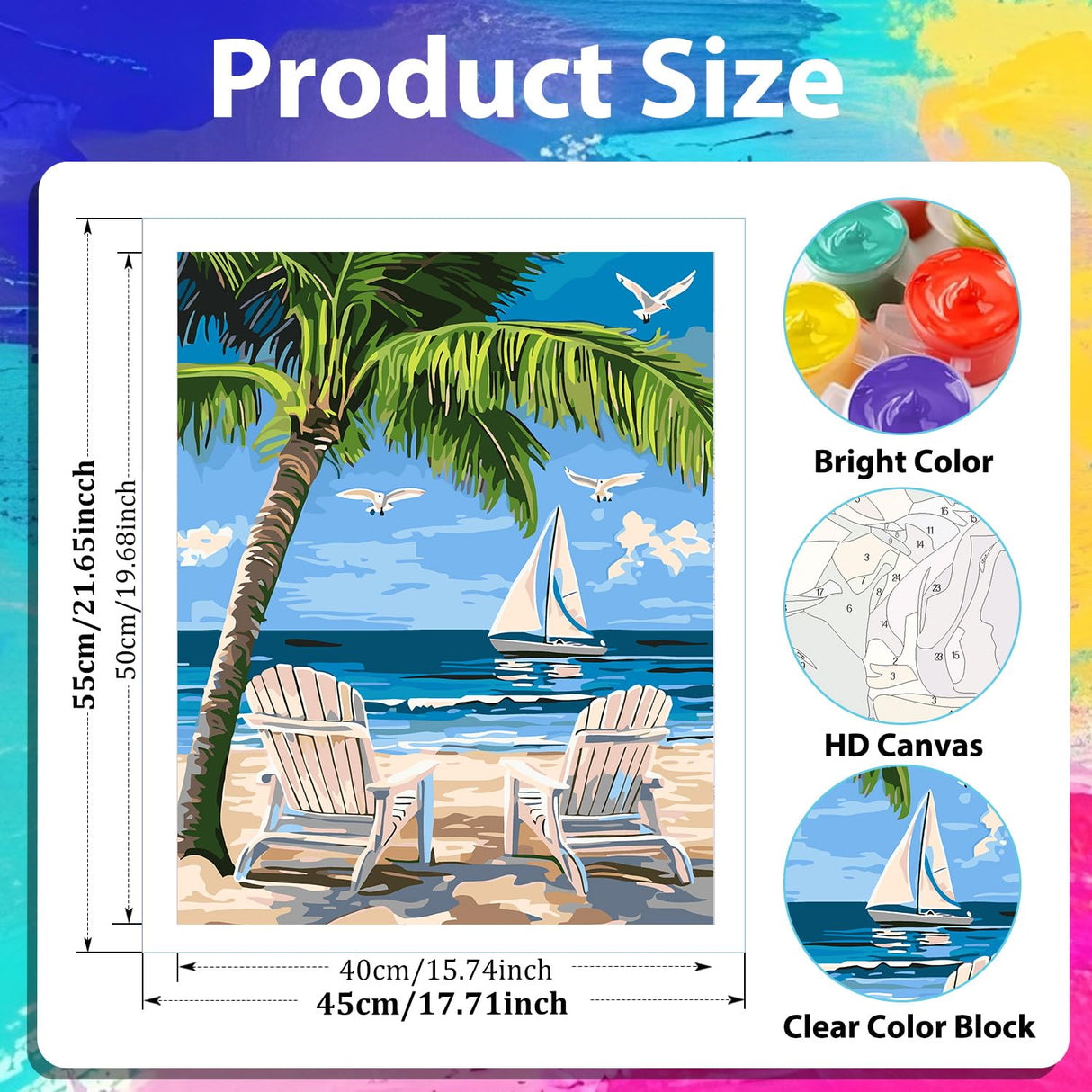 xcemhil Beach Paint by Numbers Kit for Adults, Paint by Number Palm Tree, Seaside Paint by Numbers Kit for Adults Beginner for Gift and Home Wall Decor 16x20 Inch xcemhil
