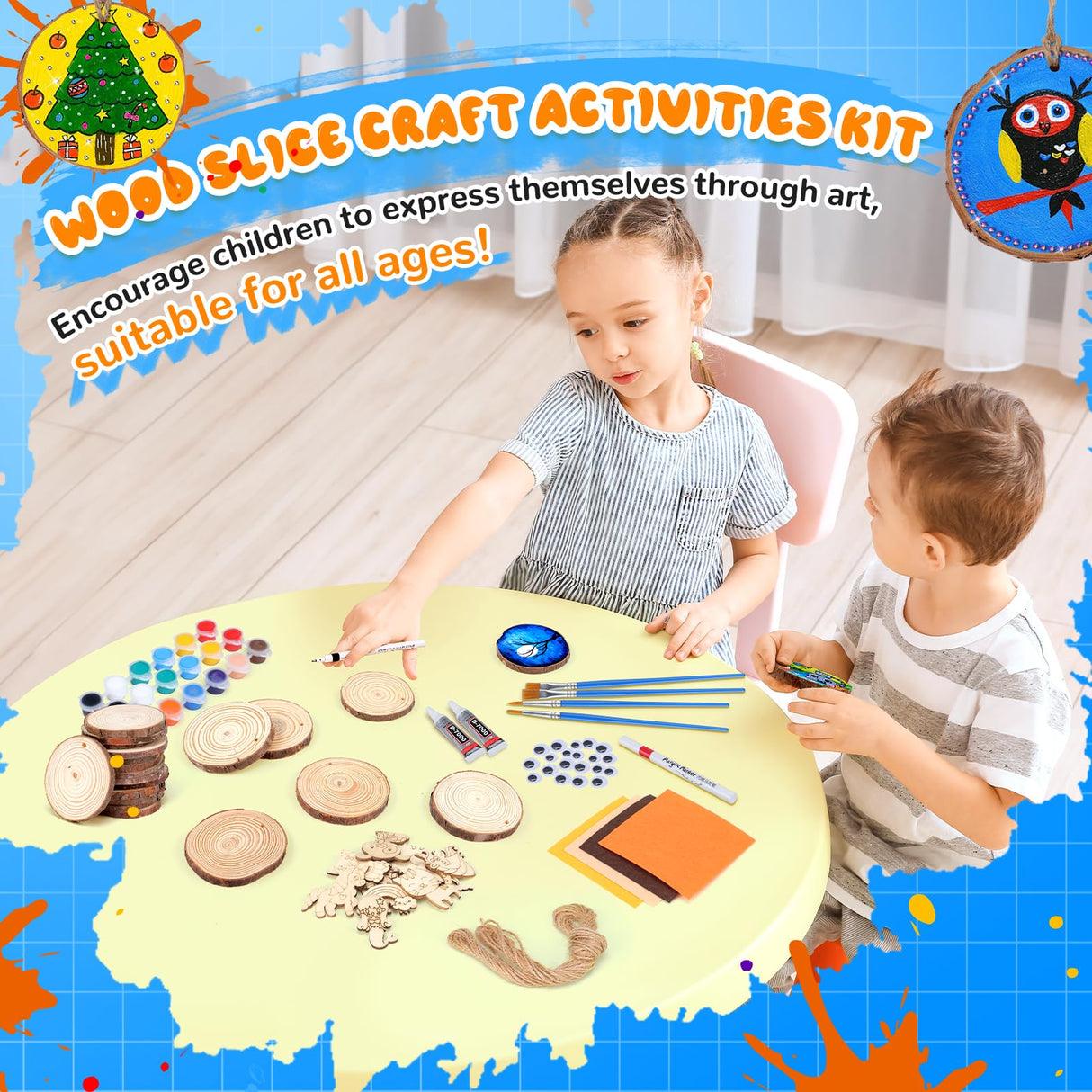 Wooden Painting Kit Crafts Kit for Kids Ages 6-12, 24 Wood Slices Glow in The Dark Arts and Crafts with Painting Craft Activities Kits, Creative Art Toys for 5, 6, 7, 8, 9, 10, 11, 12 Year Old Kids Ideashop