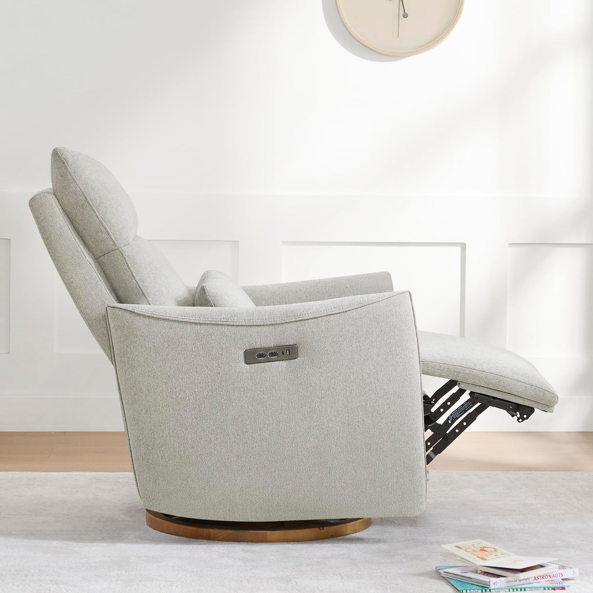 CHITA Swivel Rocker Recliner Chair, Power Nursery Glider Recliner, Nursery Rocking Chair with Adjustable Power Headrest, FSC Certified, Solid Wood Base, Crockery (Gray) CHITA