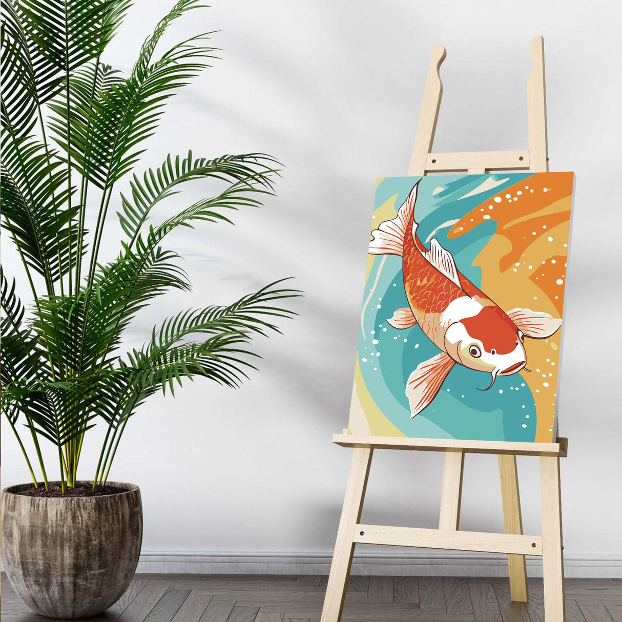 Bimkole Framed Paint by Numbers Kit for Adults Koi, DIY Oil Painting on Canvas with Frame, Fish Paint by Numbers Set for Home Wall Decor 8x12 Inch/20x30 cm Bimkole