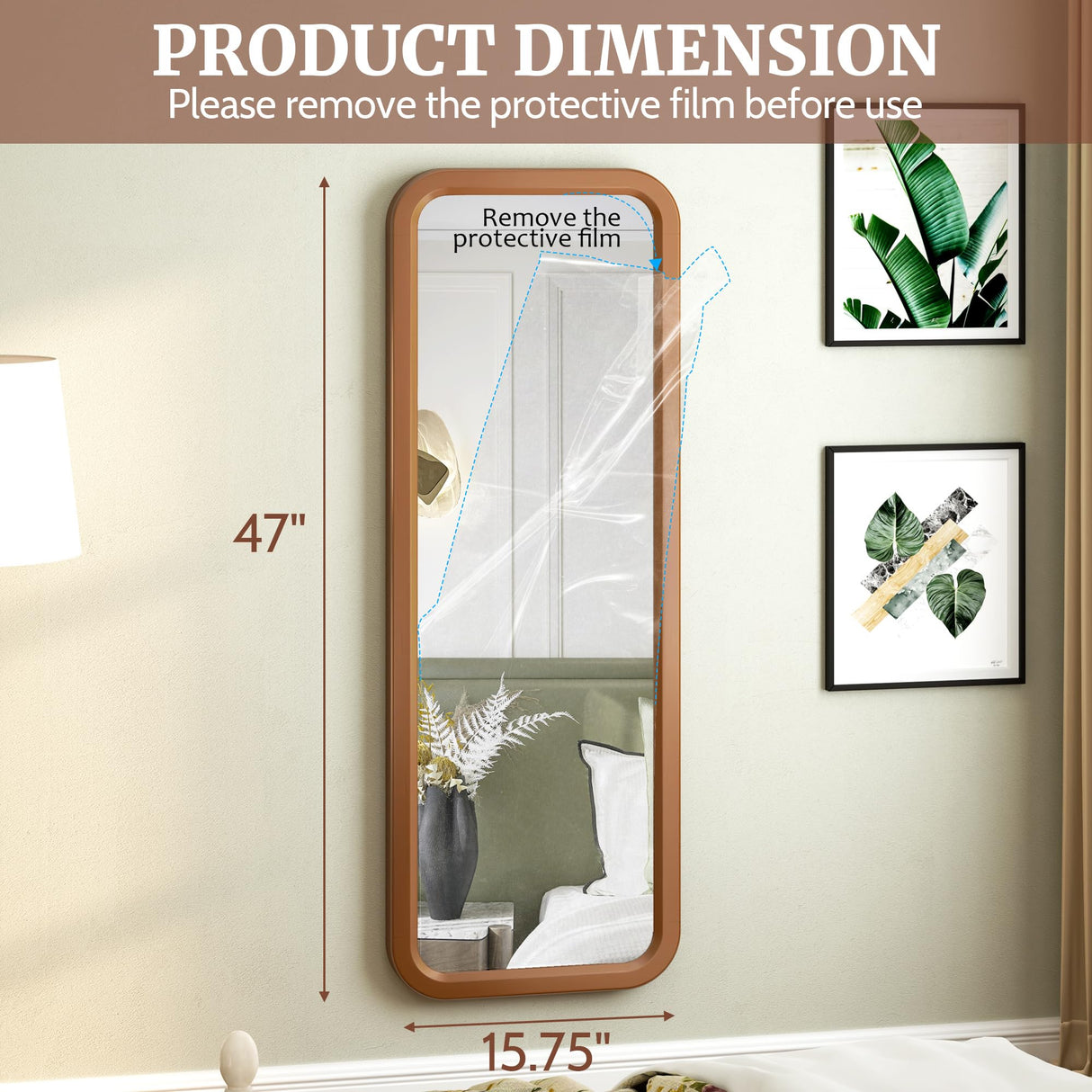 LVSOMT 63"×18” Wooden Full Length Mirror, Full Body Mirror, Standing Floor Mirror, Solid Wood Frame, Stand Up or Wall-Mounted, Dressing Mirror for Bedroom, Rustic Mirror, Walnut LVSOMT