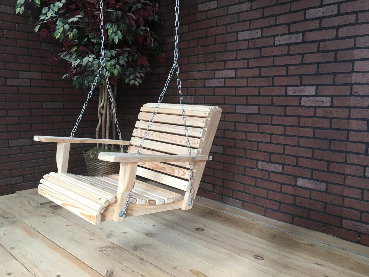 Generic 2FT Cypress Roll Porch Swing Made in USA with Hanging Hardware and Cup Holders, Unfinished Natural Wood Tone Generic